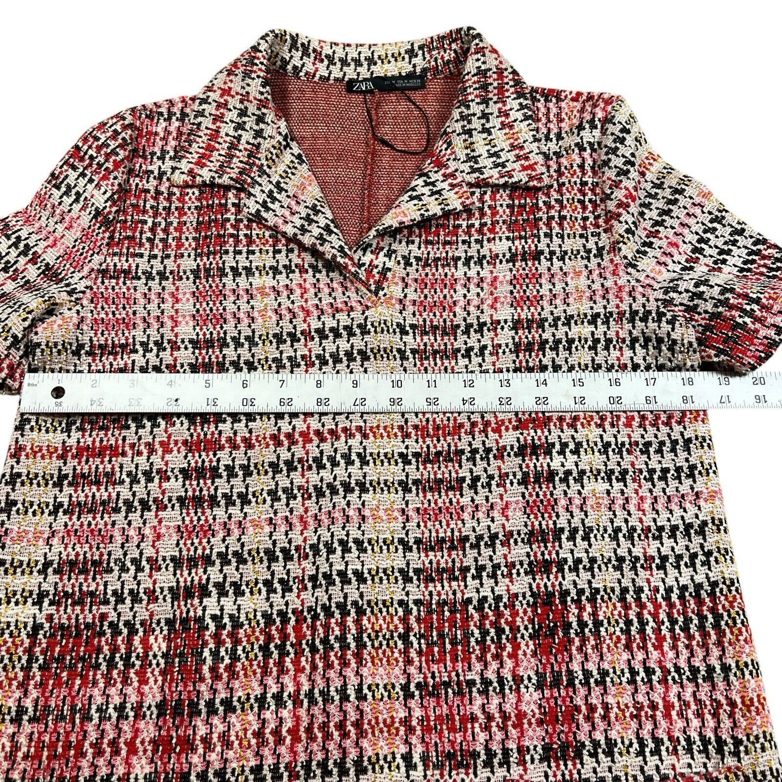 Zara Zara Red Plaid Jacquard Short Sleeve Dress Pockets Size M Size M / US 6-8 / IT 42-44 - 4 Thumbnail