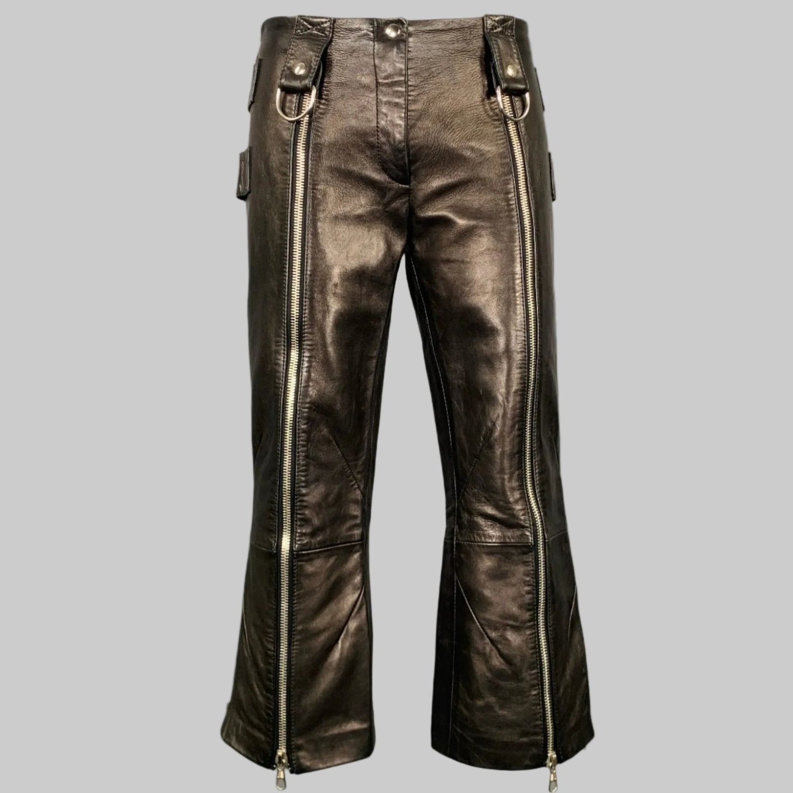 Dolce & Gabbana DOLCE & GABBANA Black Silver Leather Cropped Casual Pants Size 28" / US 6 / IT 42 - 1 Thumbnail