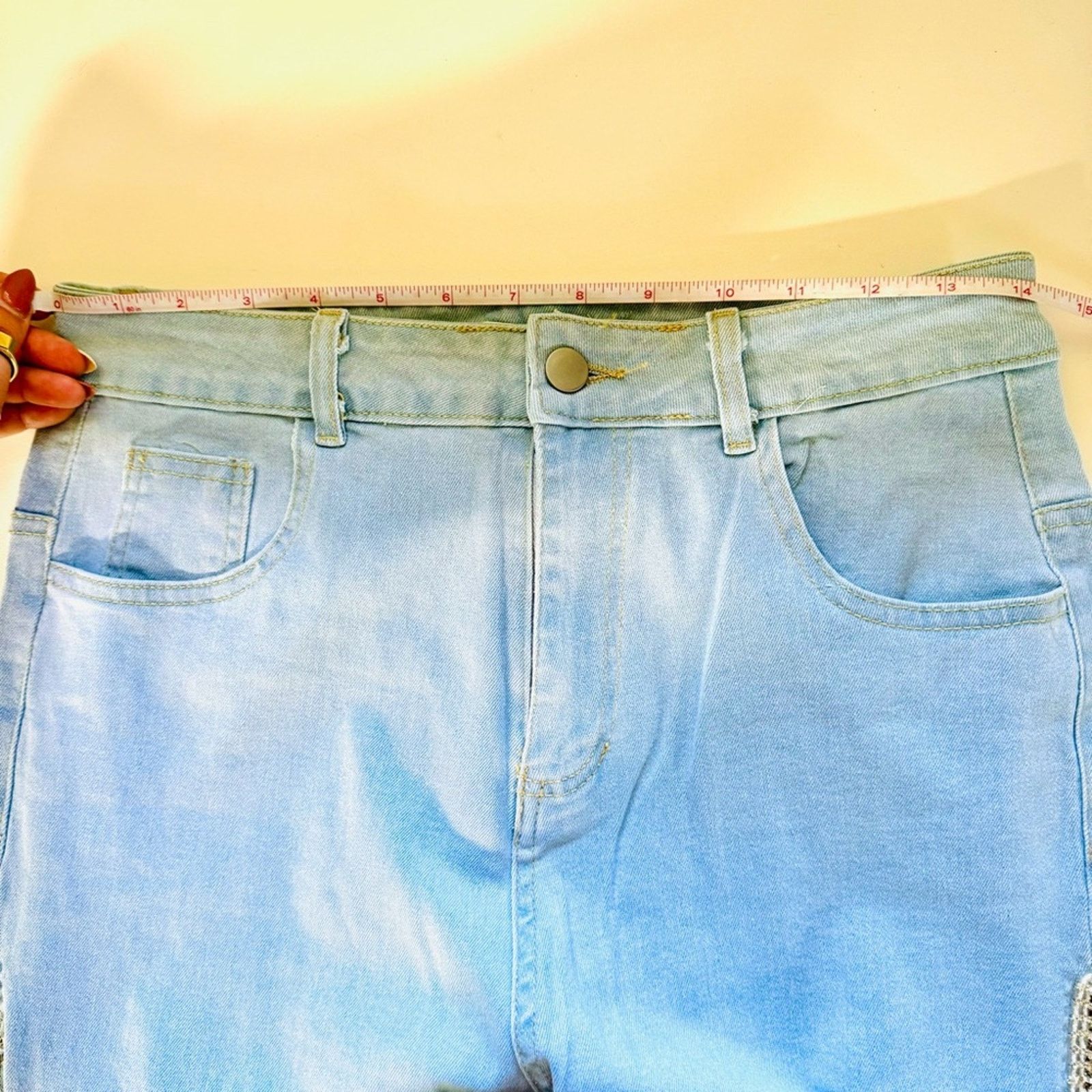 Other NEW Light Stretch Denim Crystal Fringe Tassel Split Leg Jean Size 28" / US 6 / IT 42 - 12 Thumbnail