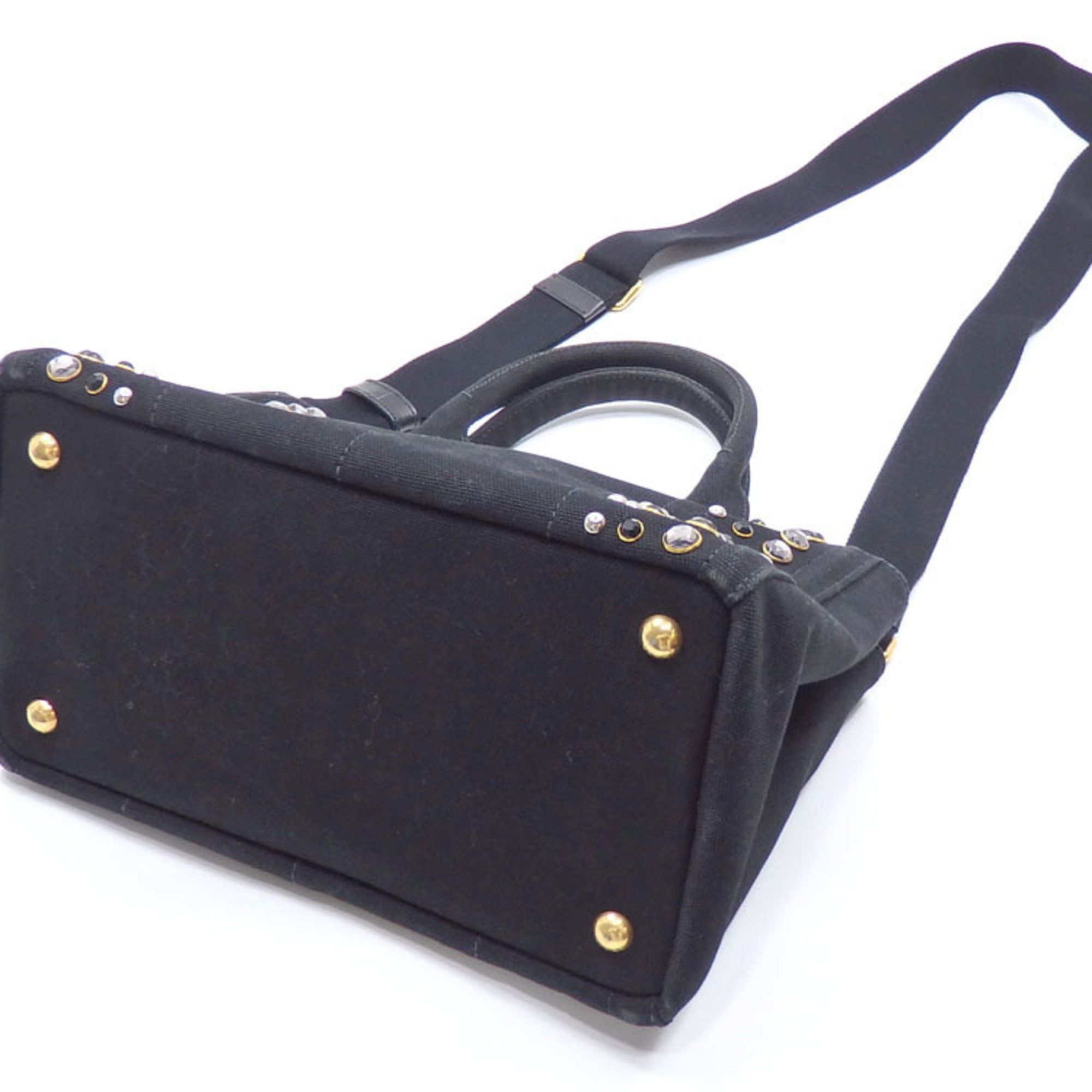 image of Prada Tote Bag Canapa Women's Nero Black Canvas B24390 Studs Bijou A6046798