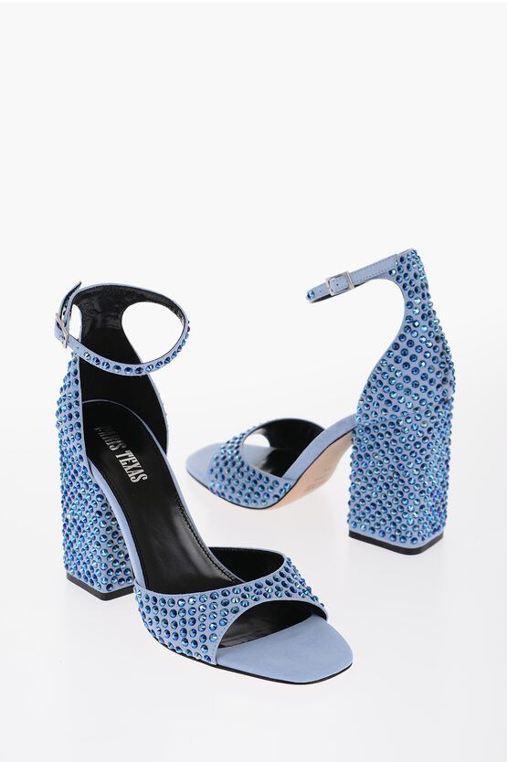 image of Paris Texas Suede Holly Ankle-Strap Sandals With Rhinestone Embellishmen in Blue, Women's (Size 7)