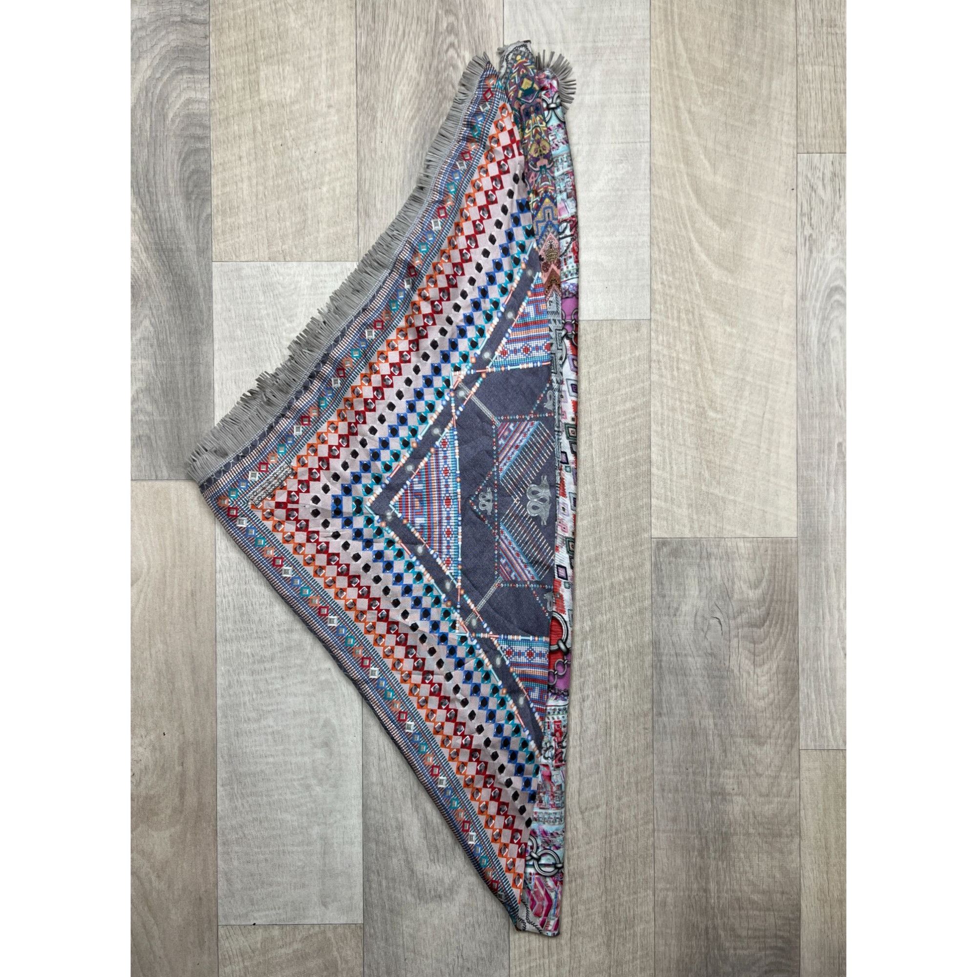 Designer Mucho Gusto! Abstract Pattern Silk Fringed Scarf (Y0149) Size ONE SIZE - 2 Thumbnail
