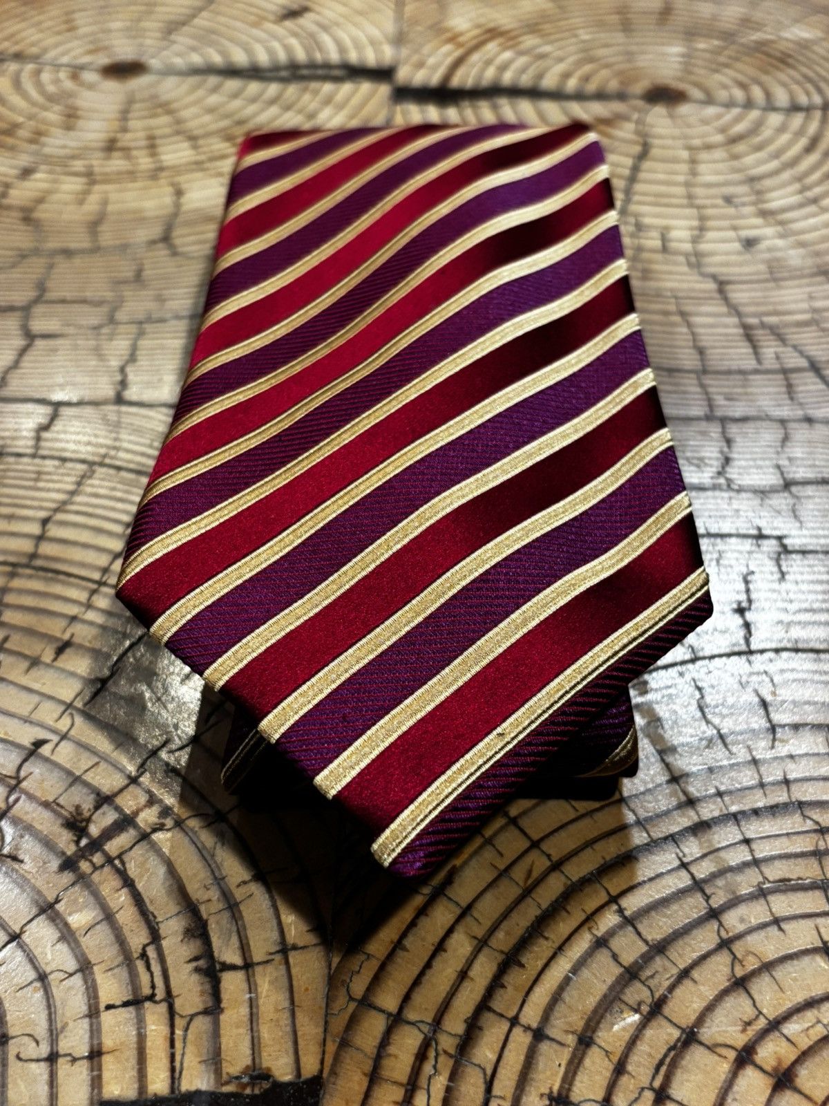 Charvet Charvet Paris Burgundy Gold Stripe Silk Tie Size ONE SIZE - 10 Thumbnail
