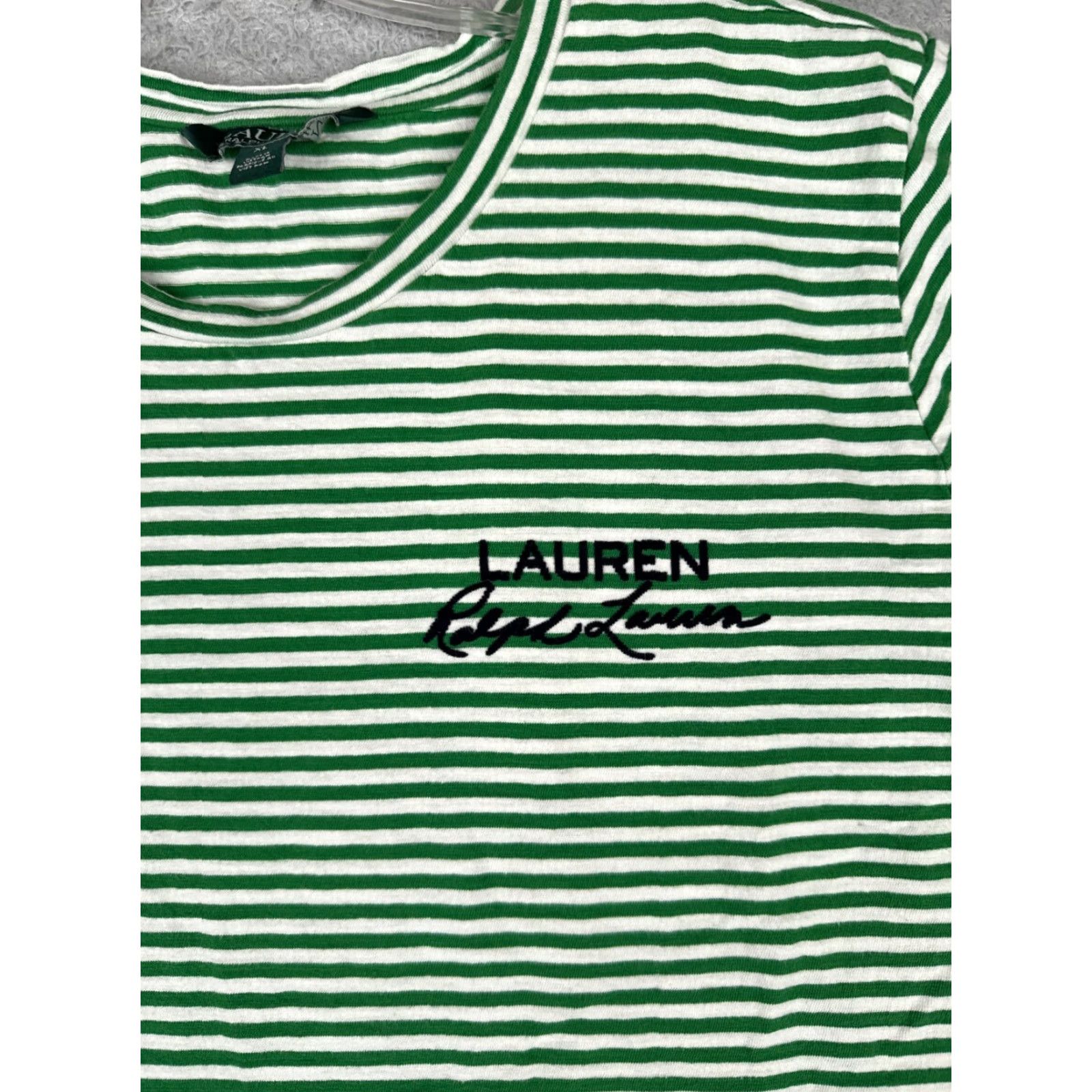 Polo Ralph Lauren Lauren Ralph Lauren Shirt Green Stripe Juniors Extra Large 100% Cotton Crew Neck Size XL / US 12-14 / IT 48-50 - 6 Thumbnail