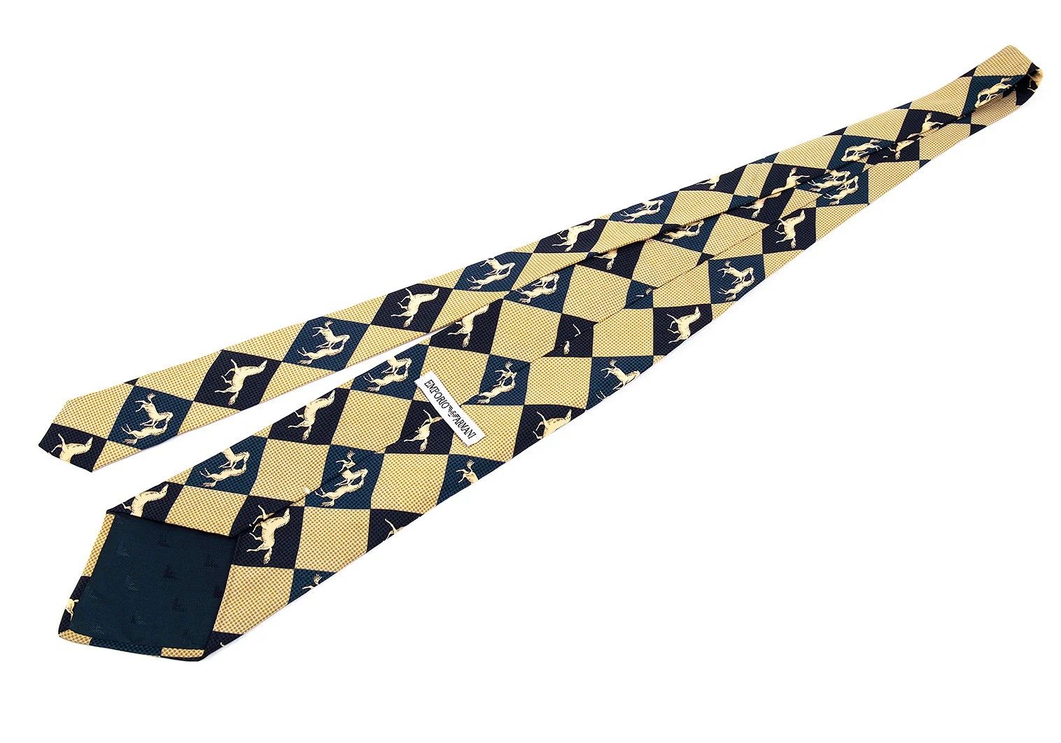 Emporio Armani Silk Horse Diamond Print Tie in Navy Beige Size ONE SIZE - 5 Thumbnail