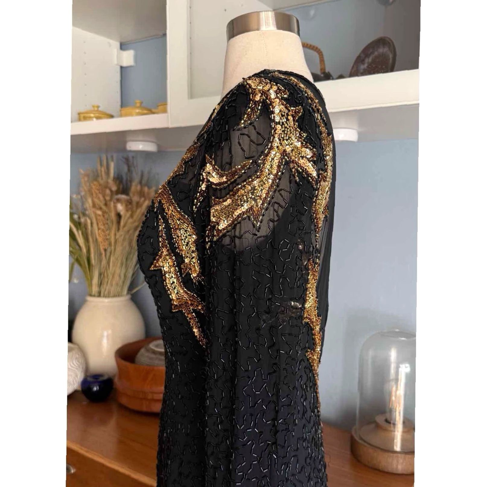 Vintage VINTAGE Lillie Rubin Beaded Sequin Illusion Black Gold Formal Gown Dress Sz M Dress Size M / US 6-8 / IT 42-44 - 4 Thumbnail