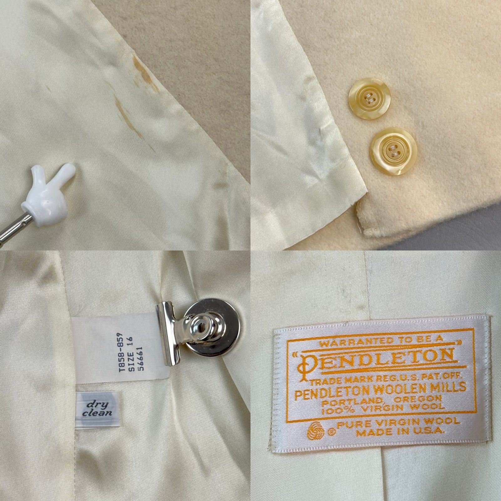 Pendleton VINTAGE Pendleton Coat Women's 16 Ivory Wool Long Double Breasted USA 50s 60s Size XXL / US 16-18 / IT 52-54 - 8 Thumbnail