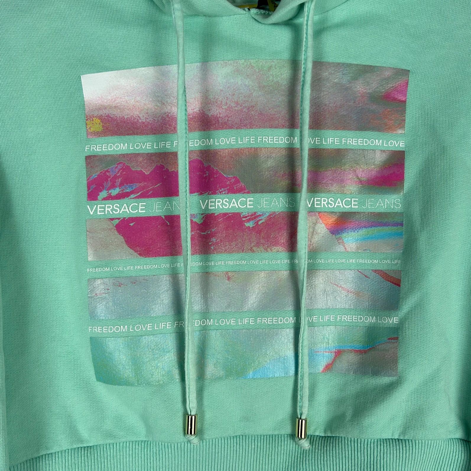 Designer × Versace × Versace Jeans Couture Versace Jeans mint hoodie crop top big logo print spellout Size XS / US 0-2 / IT 36-38 - 4 Thumbnail