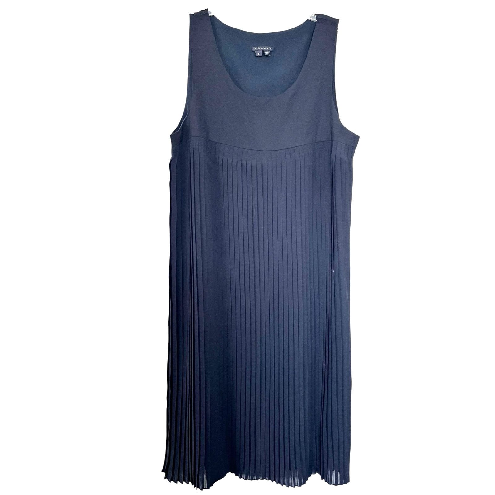 Theory Theory Solid Black Pleated Sleeveless Shift Midi Dress Size M / US 6-8 / IT 42-44 - 1 Thumbnail