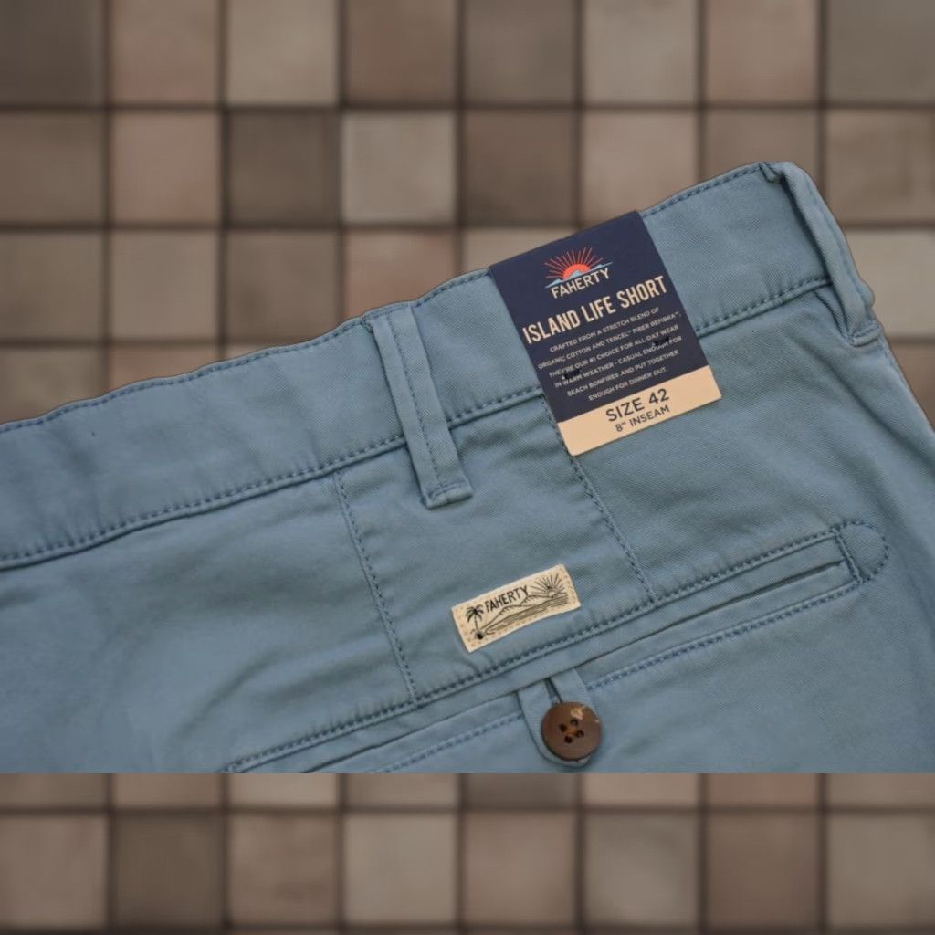 Faherty Khaki Chino Shorts Blue Flat Stretch Casual Mens Size 42 NWT 118 USD