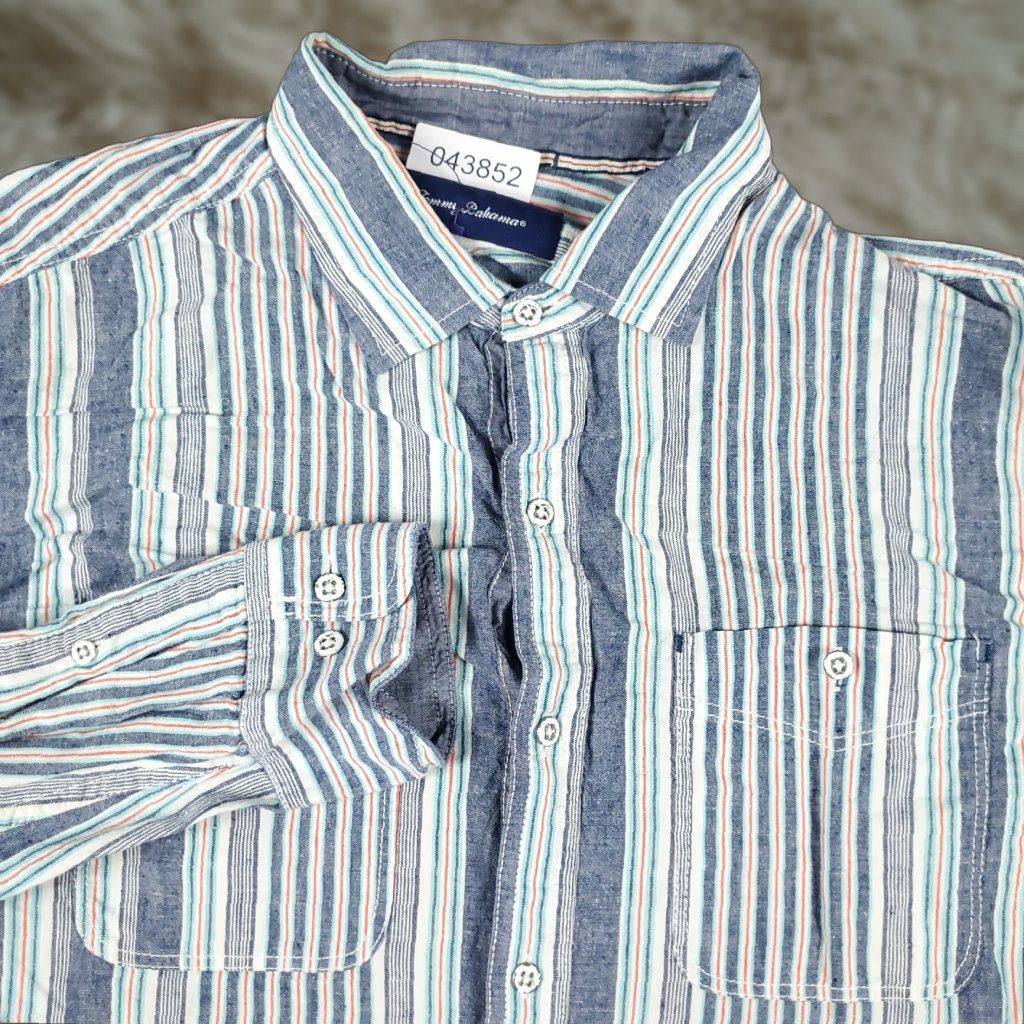 Tommy Bahama Tommy Bahama Shirt Mens Large Blue Striped Cotton Linen Button Up Long Sleeve Shirt Size US L / EU 52-54 / 3 - 1 Thumbnail
