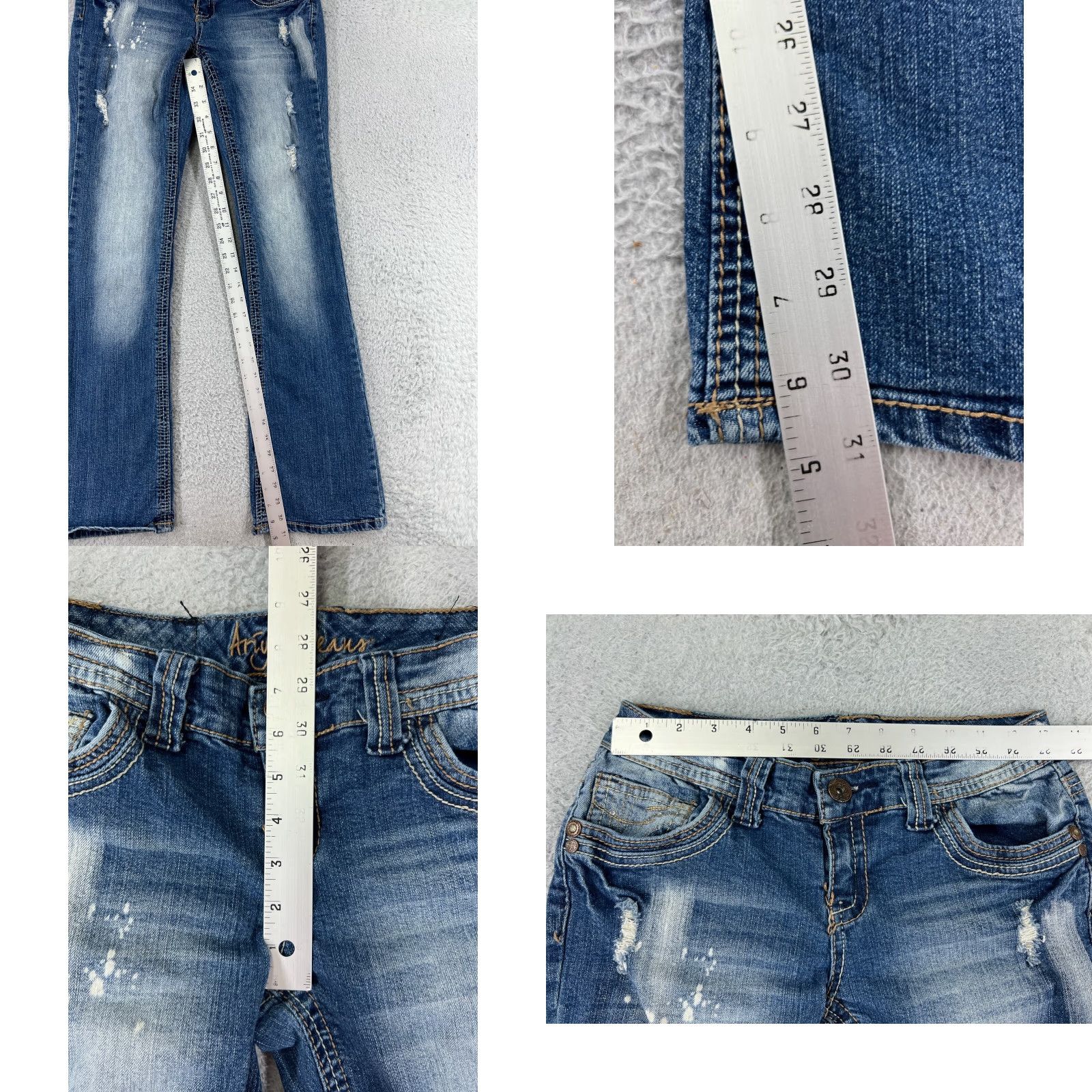 Vintage Ariya Jeans Blue Denim Distressed Flared Embroidered 5 Pocket Cotton Blend Womens Jeans Size 27" / US 4 / IT 40 - 8 Thumbnail