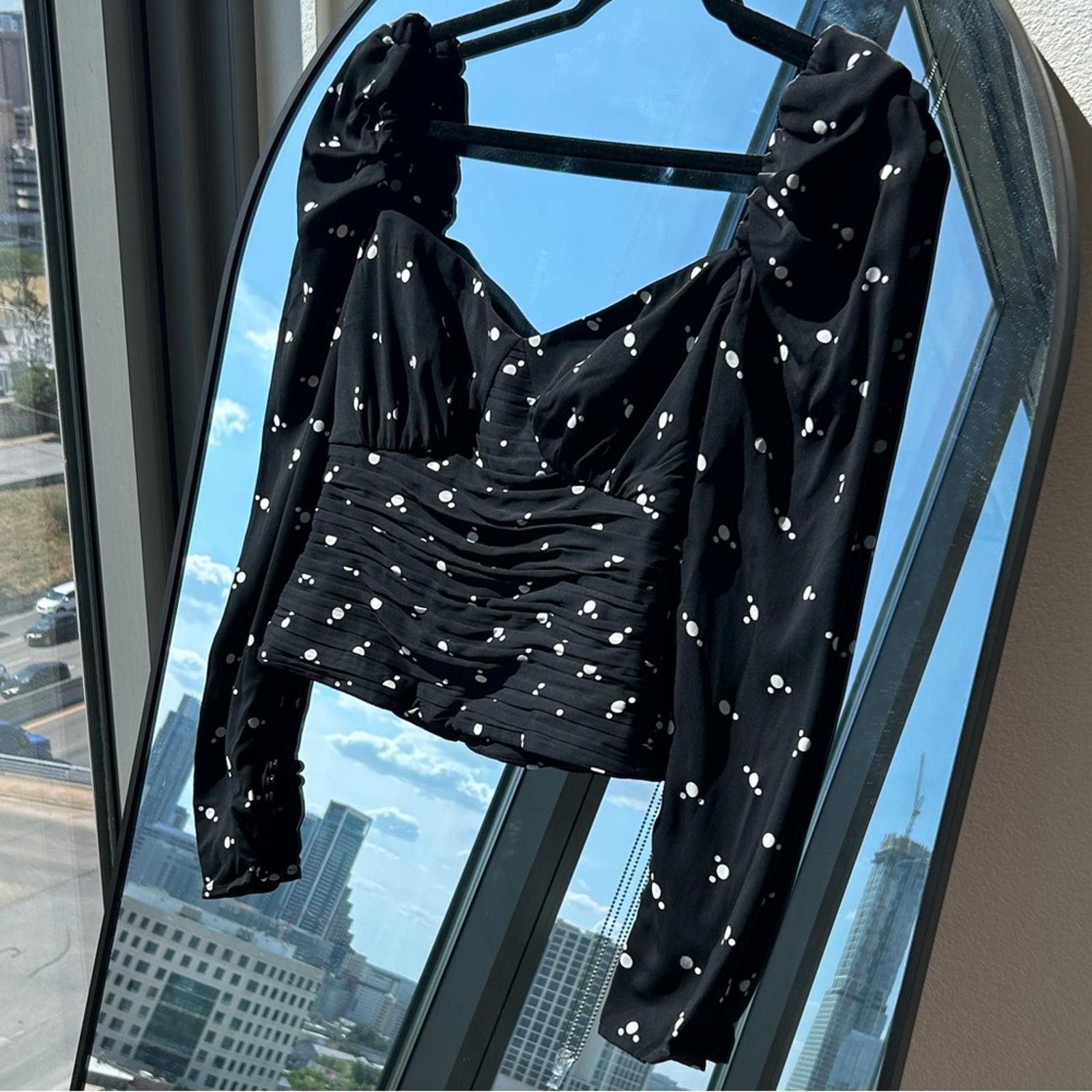 Designer Self-Portrait Black Blouse with White Dots Size XS / US 0-2 / IT 36-38 - 4 Thumbnail