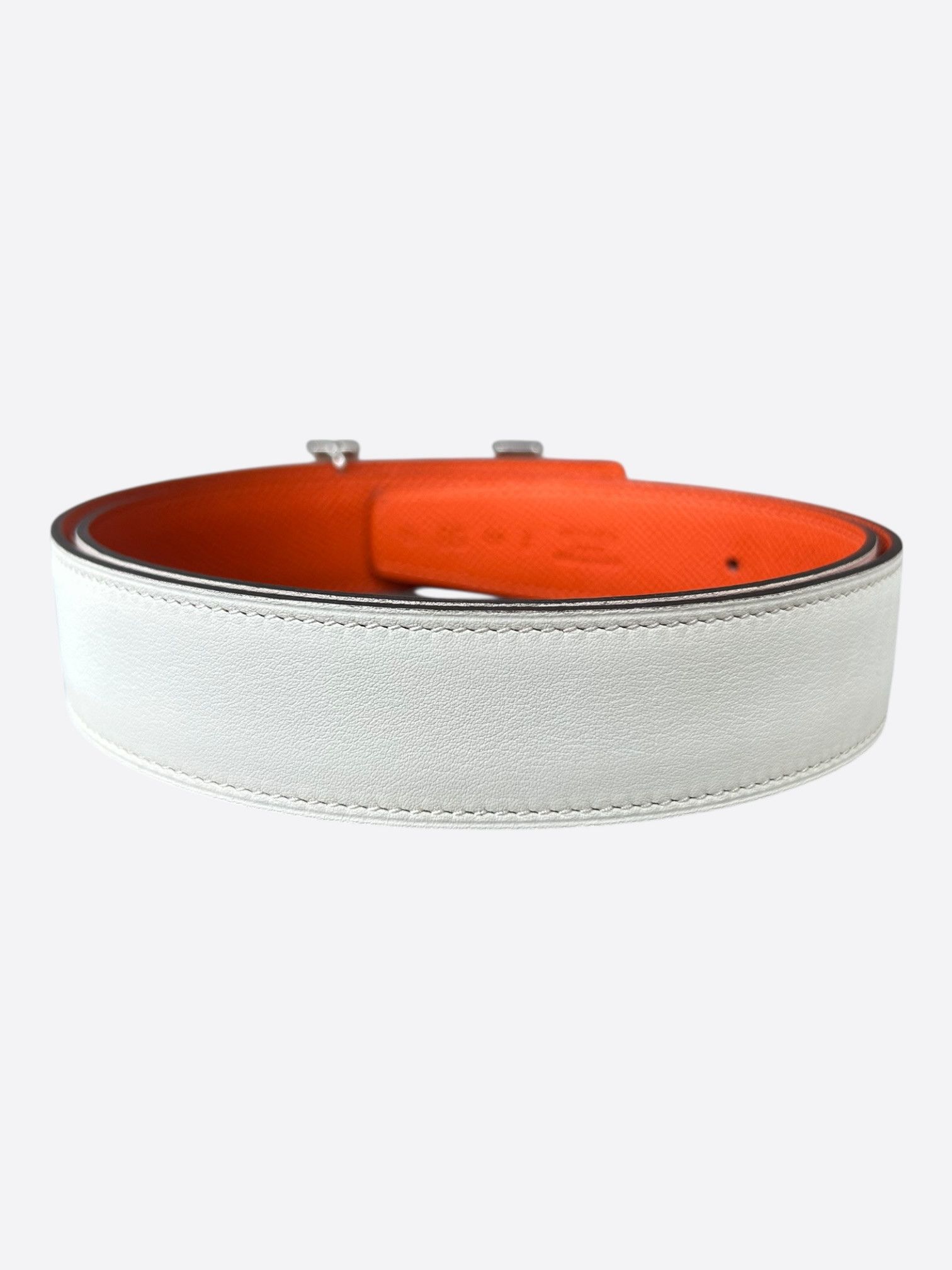Hermes White & Orange Palladium Constance Reversible Enamel Belt Size 30 - 2 Thumbnail