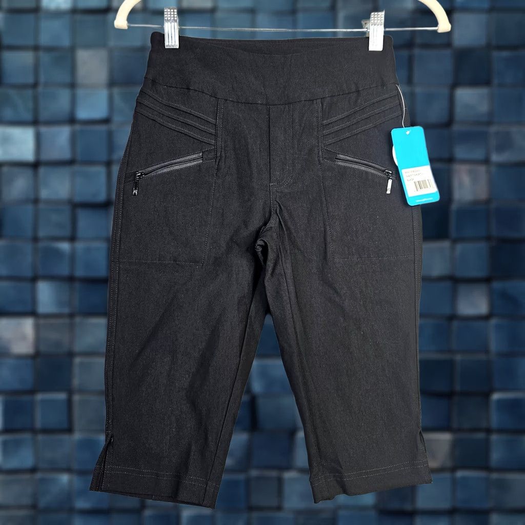 Vintage GGblue Women's Fab Fit Short III Black Stretch Capri Zip Pockets Size 0 New Size 25" / US 0 / IT 36 - 1 Thumbnail