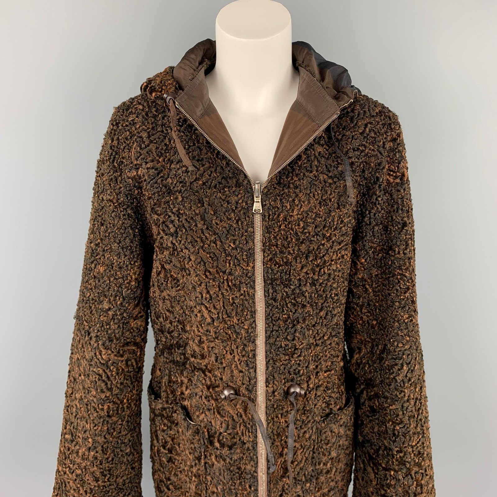 Vintage VINTAGE Brown Stripe Astrakhan Fur Reversible Hooded Jacket Size M / US 6-8 / IT 42-44 - 2 Thumbnail