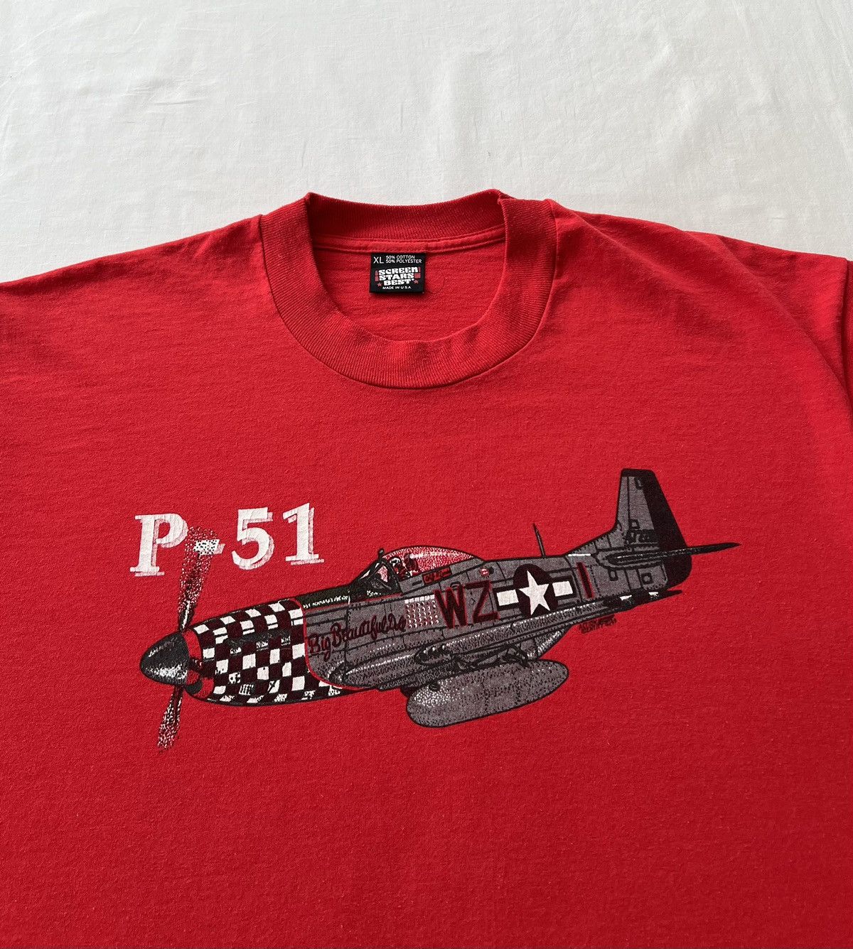 Vintage Vintage 90s P-51 Mustang Fighter-Bomber Airplane Red T-shirt Size US XL / EU 56 / 4 - 3 Thumbnail