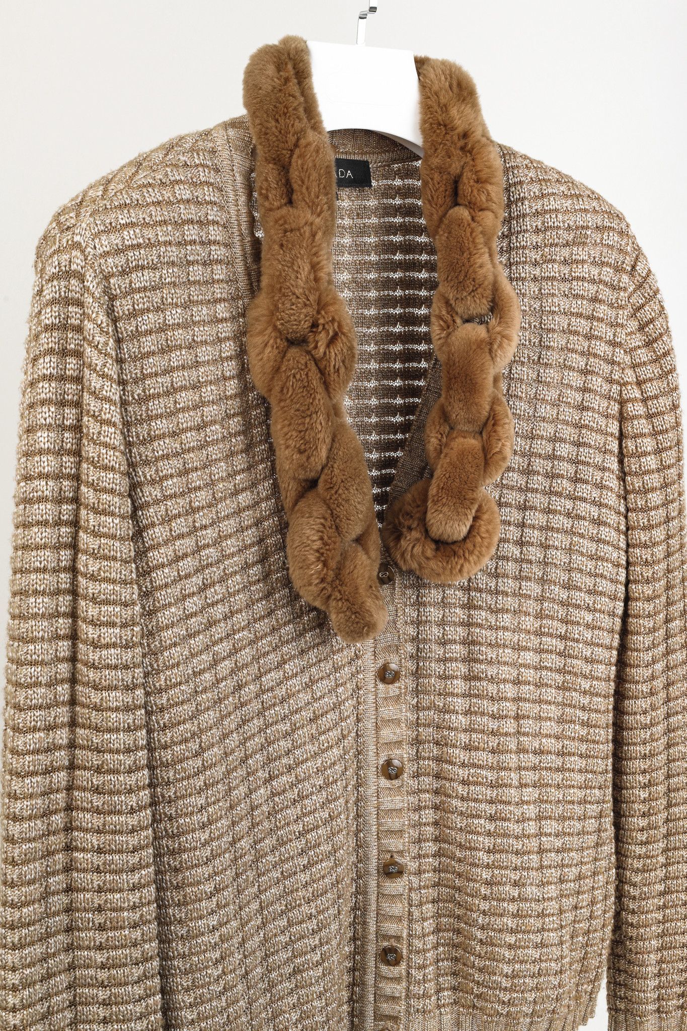 Escada Escada Brown Cardigan with Fur Chainlink Collar Size M / US 6-8 / IT 42-44 - 3 Thumbnail