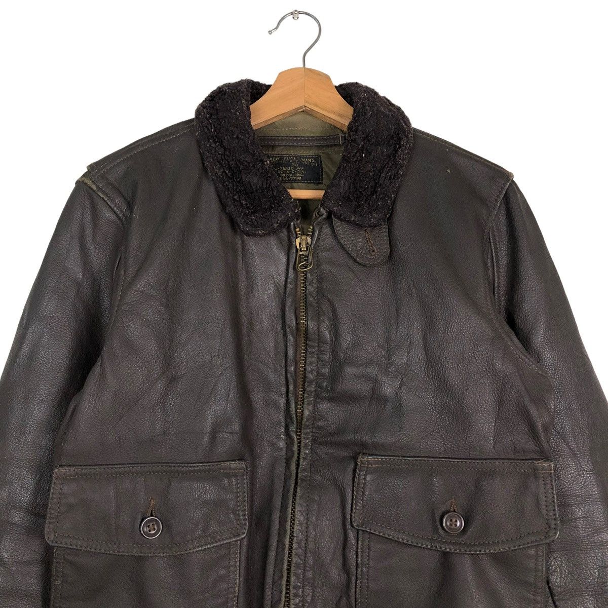 Vintage 🔥VINTAGE LEATHER USN US JACKET FLY MAN BRILL BROS INC USA Size US M / EU 48-50 / 2 - 5 Thumbnail