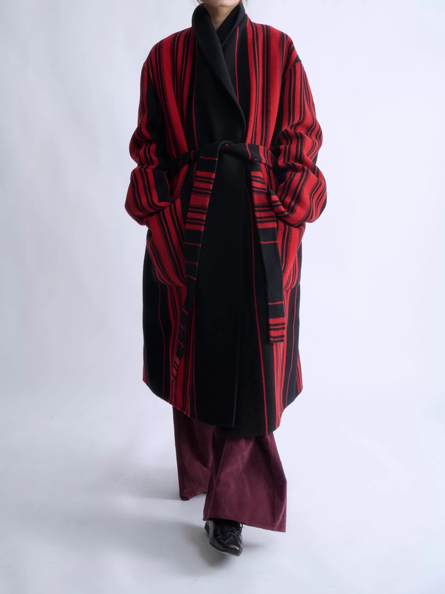Loewe LOEWE Men’s Red Black Stripe Wool-Cashmere Belted Jacket Size US M / EU 48-50 / 2 - 1 Thumbnail