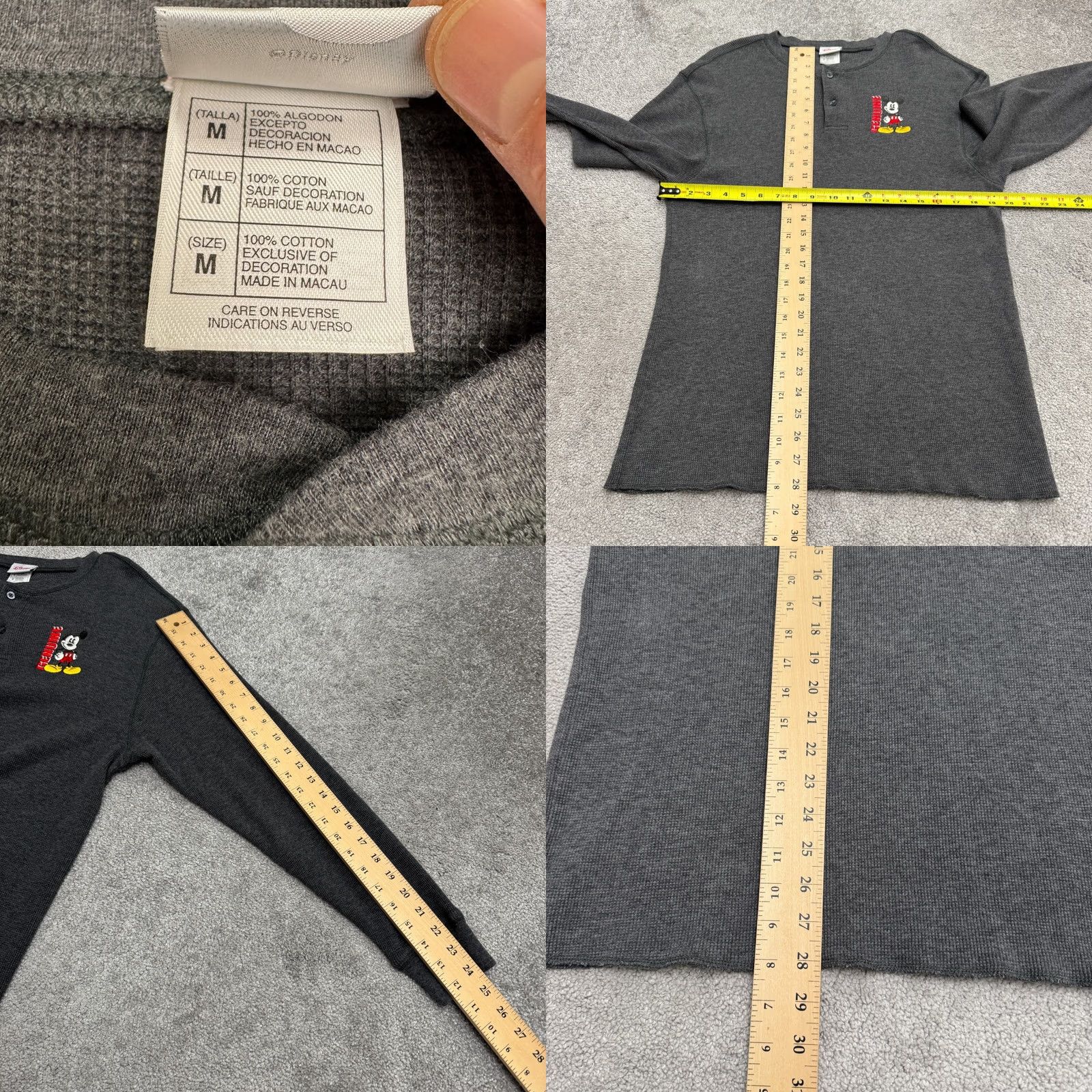 Disney VINTAGE Disney Mickey Mouse Waffle Knit Thermal Shirt Mens M Gray 90s Cartoon Size US M / EU 48-50 / 2 - 8 Thumbnail