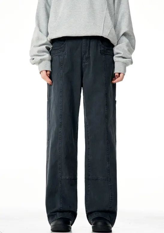 Japanese Brand Rie American washed retro loose distressed straight trousers Size US 32 / EU 48 - 6 Thumbnail