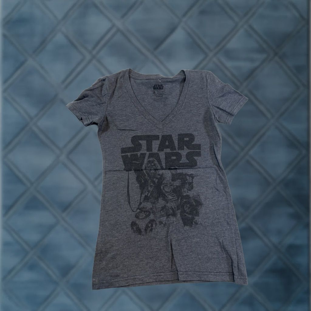 Star Wars Star Wars Women's T-Shirt Dark Gray V-Neck Size M Knit Cotton Polyester Short Sleeve Regular Casual Shirt Womens Size M / US 6-8 / IT 42-44 - 1 Thumbnail