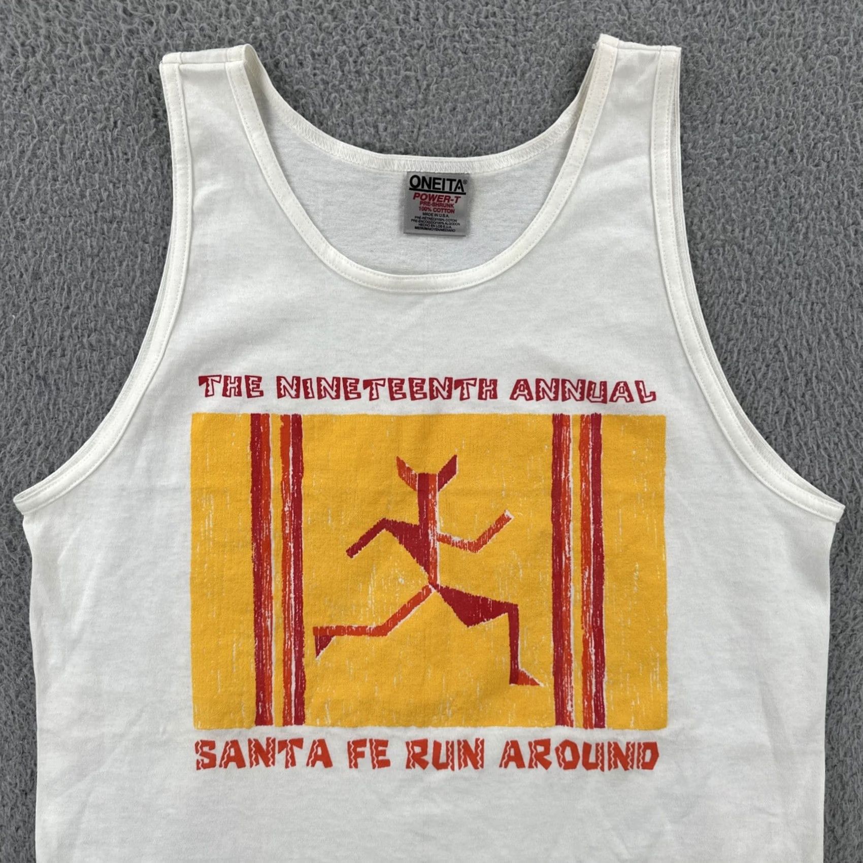 Vintage VINTAGE Oneita Power-T XL White Sleeveless Shirt USA Made 90s Mens T-Shirt Santa Fe Graphic Print Size US XL / EU 56 / 4 - 5 Thumbnail