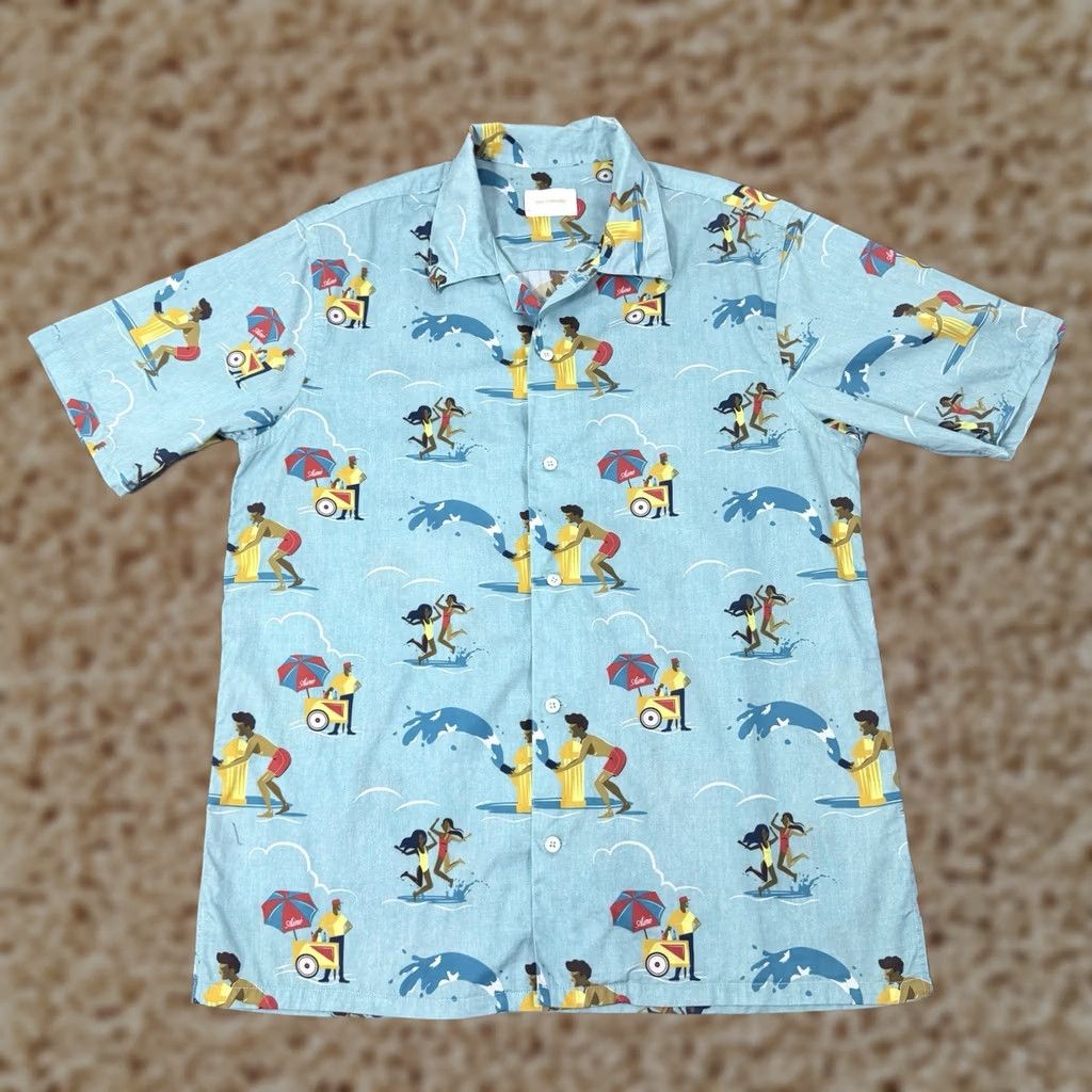 Aime Leon Dore Aime Leon Dore Hawaiian Party Casual Button-Up Shirt Mens Medium Blue Graphic Print Short Sleeve Shirt Size US M / EU 48-50 / 2 - 1 Thumbnail