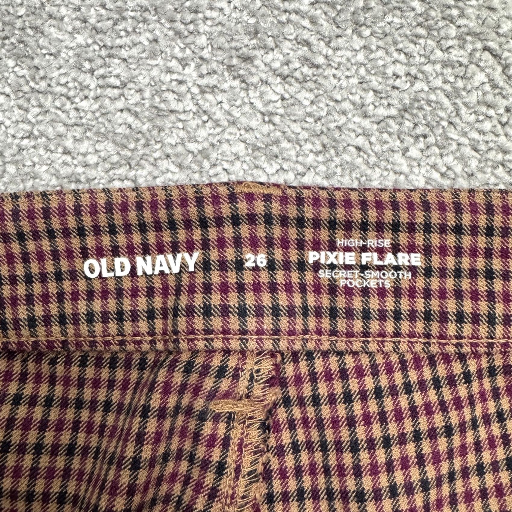 Old Navy Old Navy Brown Plaid High Rise Pixie Flare Pants 26W Women's Plus Twill Pockets Inseam 28" Size 26" / US 2 / IT 38 - 6 Thumbnail