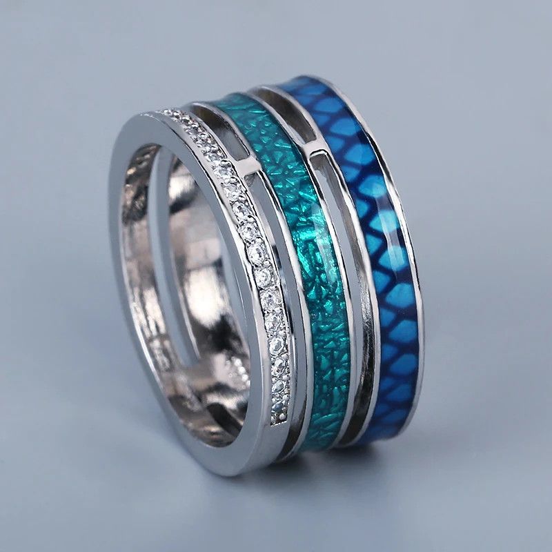 Jewelry Creative Three-layer Blue Zircon Geometric Ring Size ONE SIZE - 1 Thumbnail