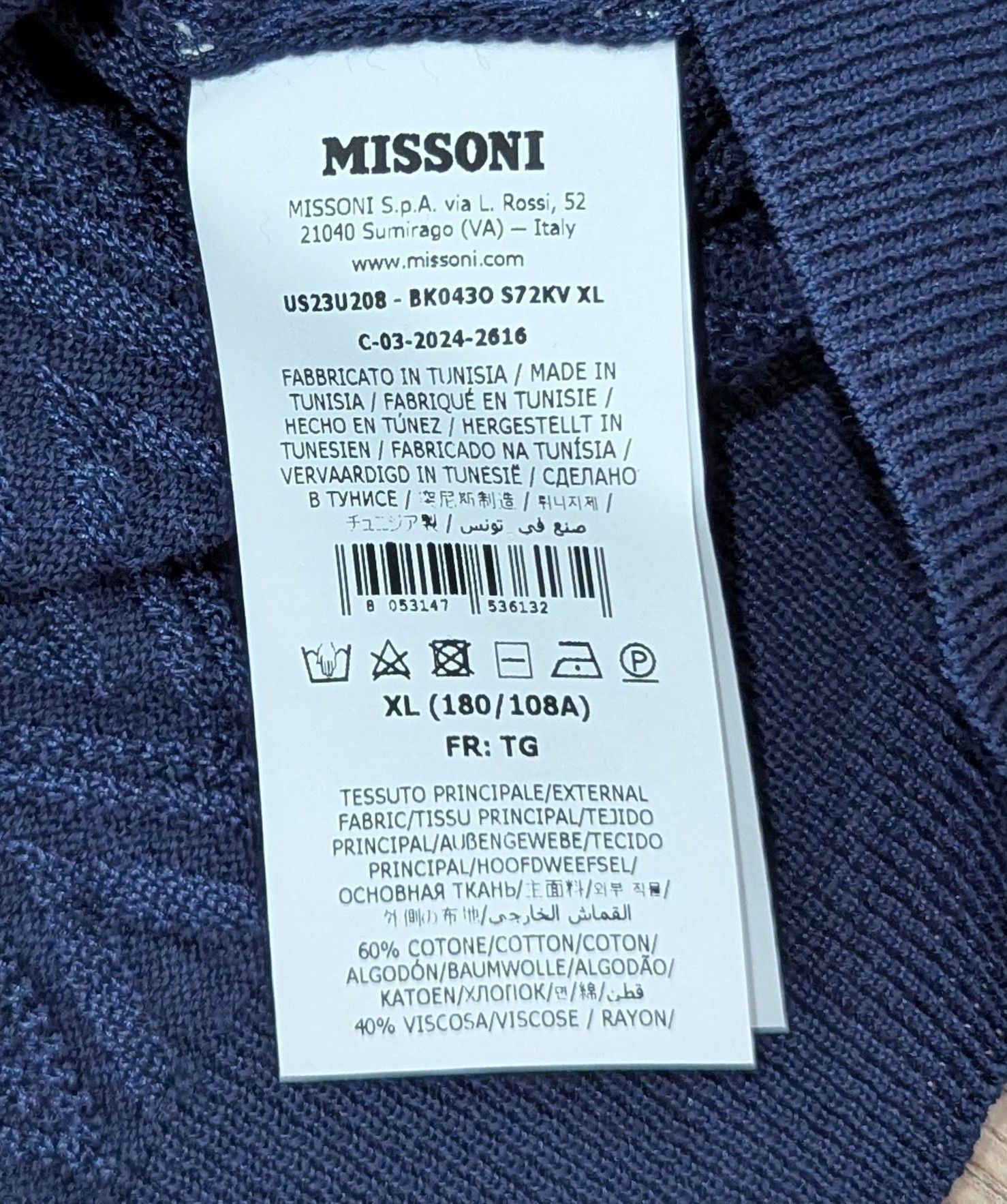 Missoni Missoni Textured Chevron Johnny Collar LS Polo Shirt Blue XL Size US XL / EU 56 / 4 - 5 Thumbnail