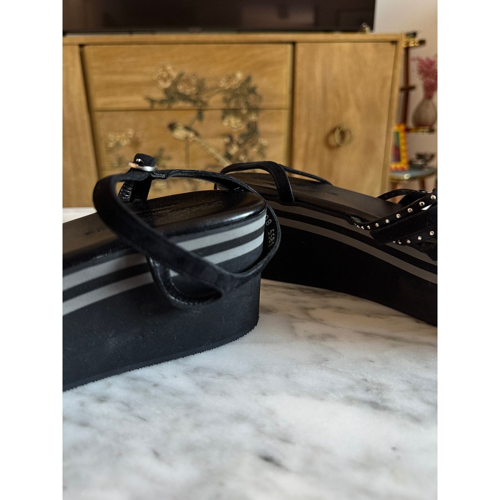 Robert Clergerie Robert Clergerie Flatform Sandals Black Leather Size US 9.5 / IT 39.5 - 3 Thumbnail