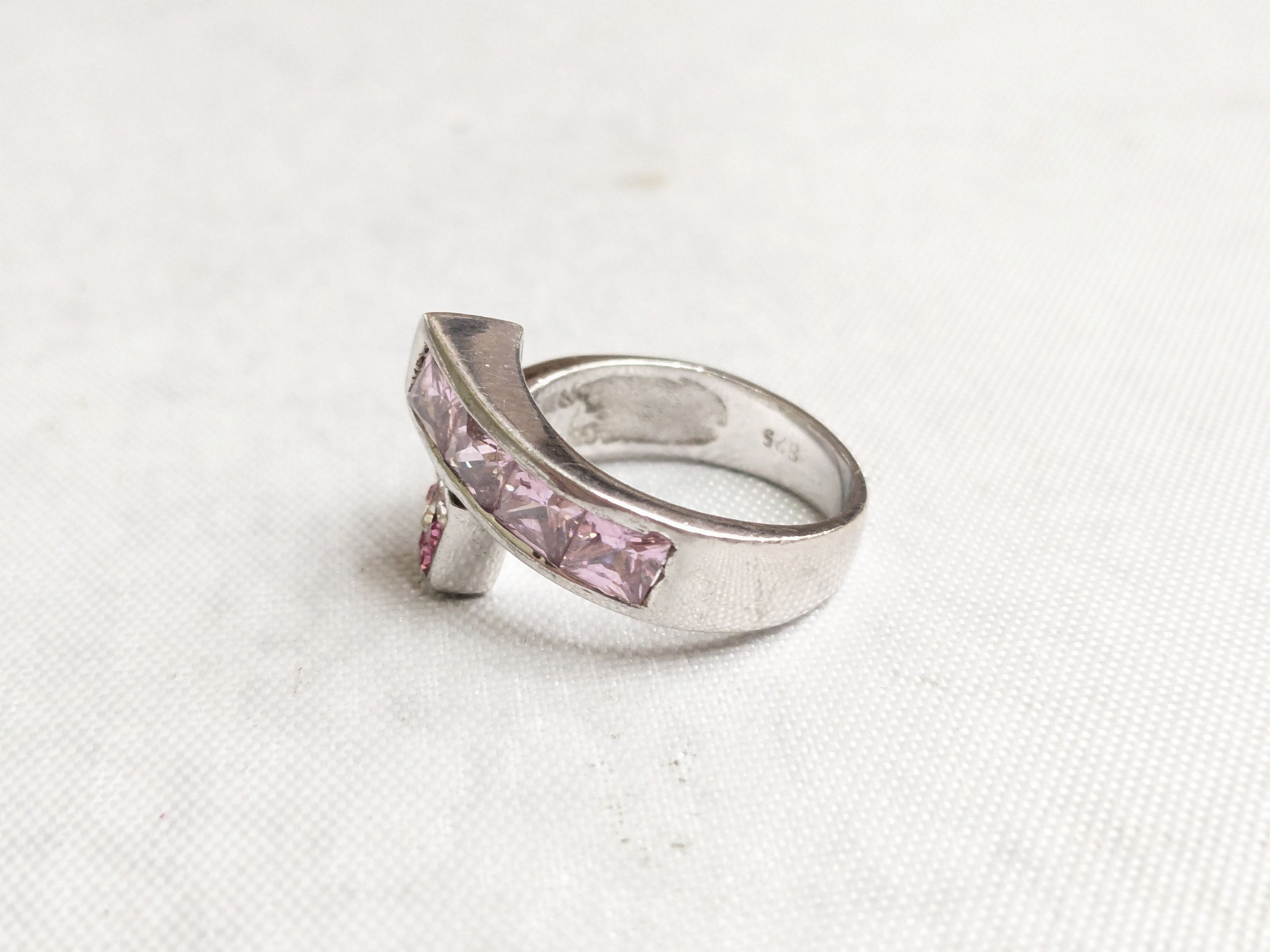 Jewelry Sterling Silver Ring 6.5 Pink Topaz CZ Bypass Size ONE SIZE - 4 Thumbnail
