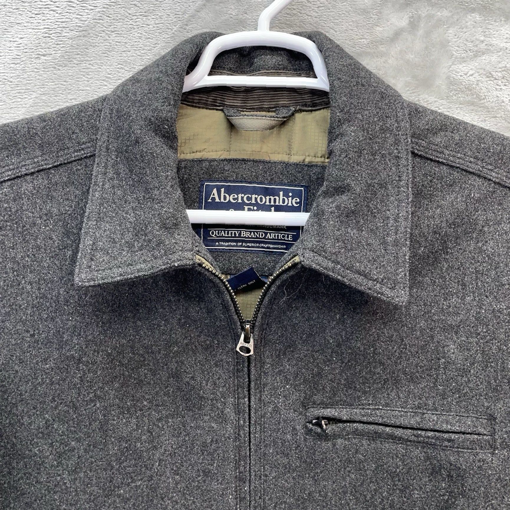 Abercrombie & Fitch VTG Abercrombie & Fitch Jacket Men XL Wool Bomber Gray Full Zip Quilted 90s Shirt? Size US XL / EU 56 / 4 - 2 Thumbnail