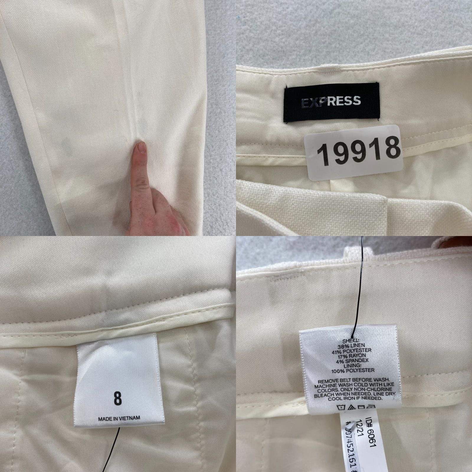Express Express Ankle Pants Women's 8 Beige Linen Blend Stretch Material Pleated Belted Pants Size 30" / US 8 / IT 44 - 8 Thumbnail