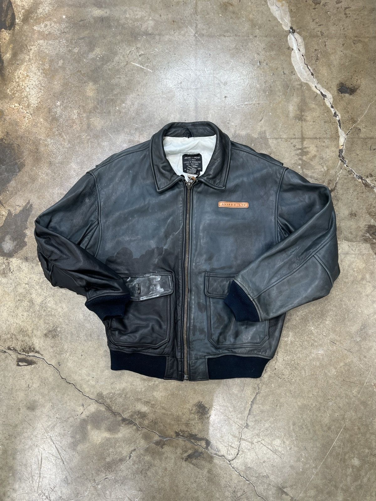 Avirex × Vintage Vintage Avirex Navy Aeronautics Leather Bomber Jacket Large Size US L / EU 52-54 / 3 - 2 Thumbnail