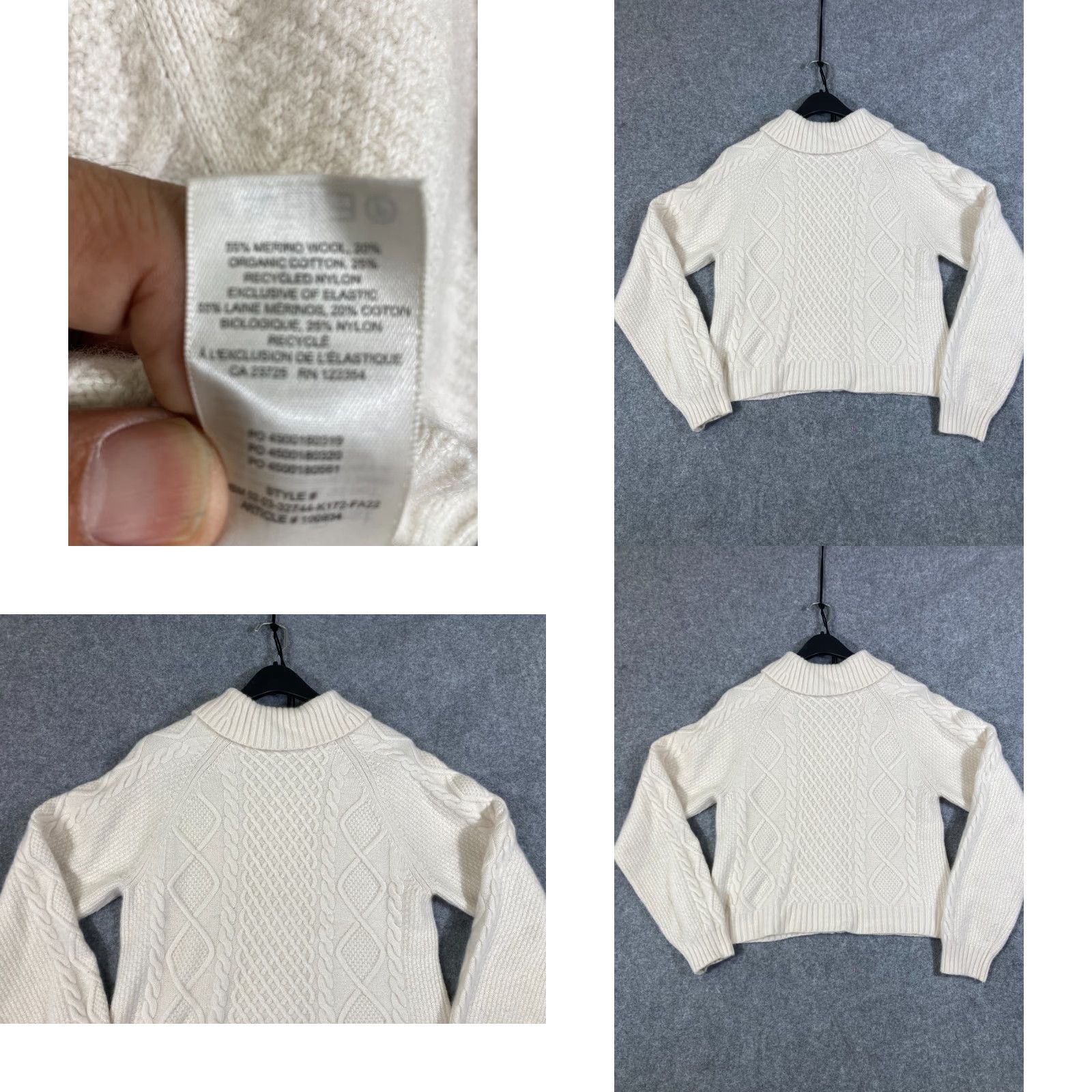 Vintage Sunday Best Crop Sweater Womens M Ivory Wool Blend Full Zip Raglan Sleeve Knit Long Sleeve Knit Size M / US 6-8 / IT 42-44 - 8 Thumbnail