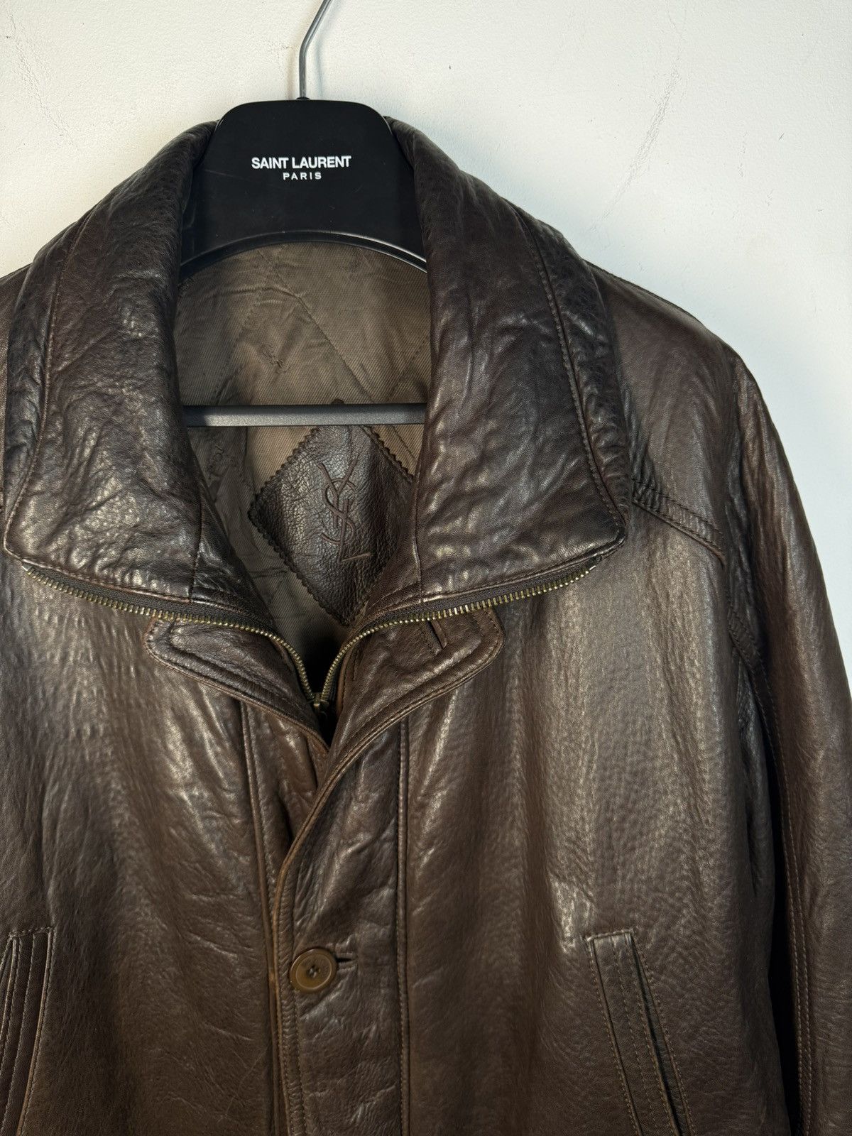 Yves Saint Laurent 90s Napa Leather YSL Jacket Soft Brown Warm Coat Long Size US L / EU 52-54 / 3 - 25 Thumbnail