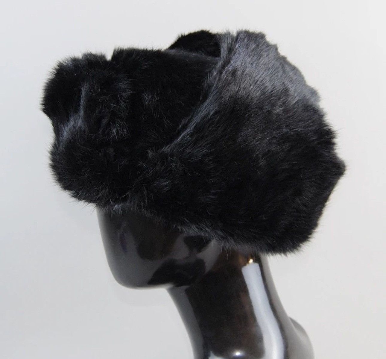Japanese Brand Black Color Size M Warm Rabbit Fur Bomber Hat With Earflaps Size ONE SIZE - 6 Thumbnail