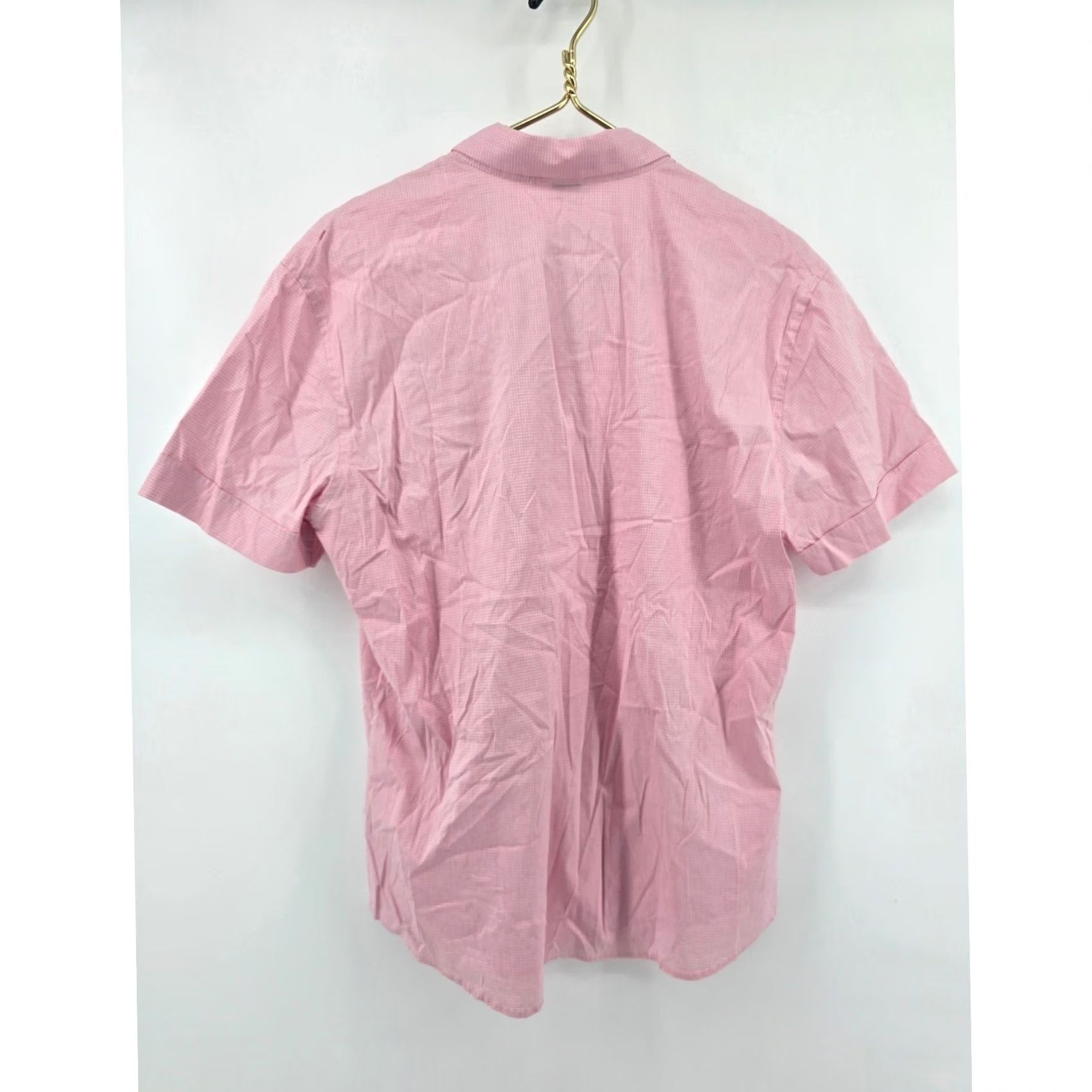 Theory Theory Cory Pink Micro Gingham Button-Down Shirt Mens Large Slim Short Sleeve Stretch Size US L / EU 52-54 / 3 - 3 Thumbnail