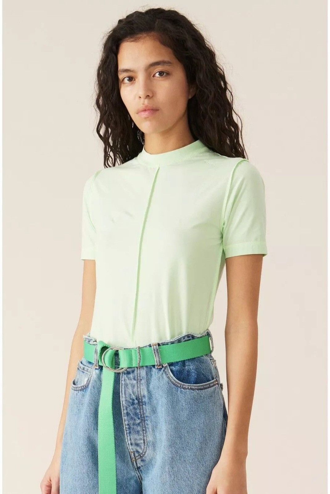 Ganni Gianni Logo Stretch-Cotton Jersey Top in Light Green Size XS / US 0-2 / IT 36-38 - 2 Thumbnail