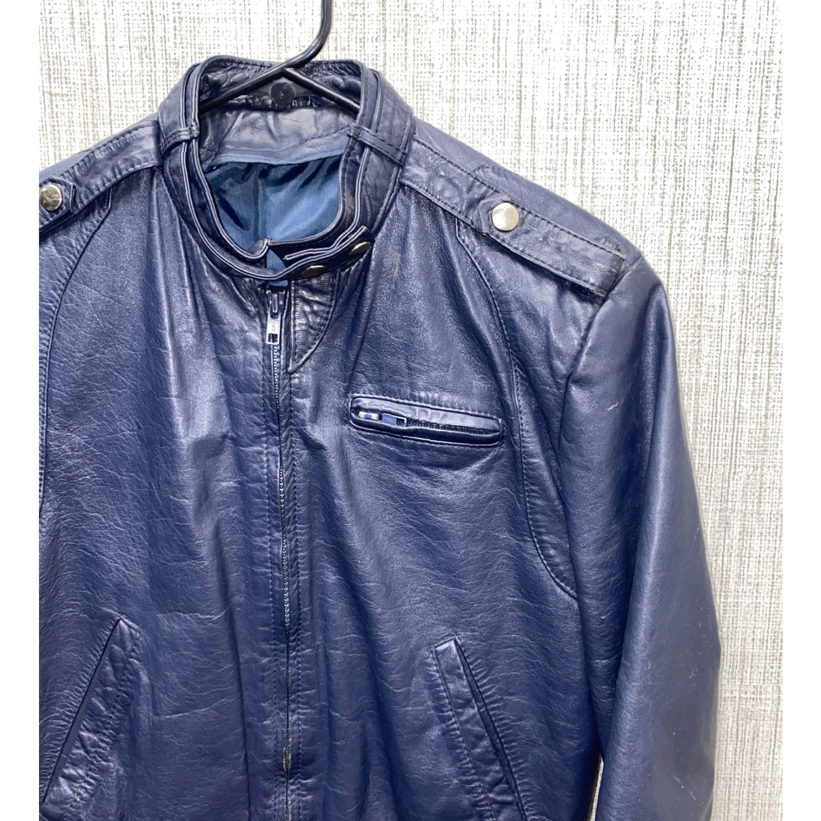Vintage Women’s Leather Jacket Size 8 Blue Full Zip Casual Outerwear Size M / US 6-8 / IT 42-44 - 2 Thumbnail
