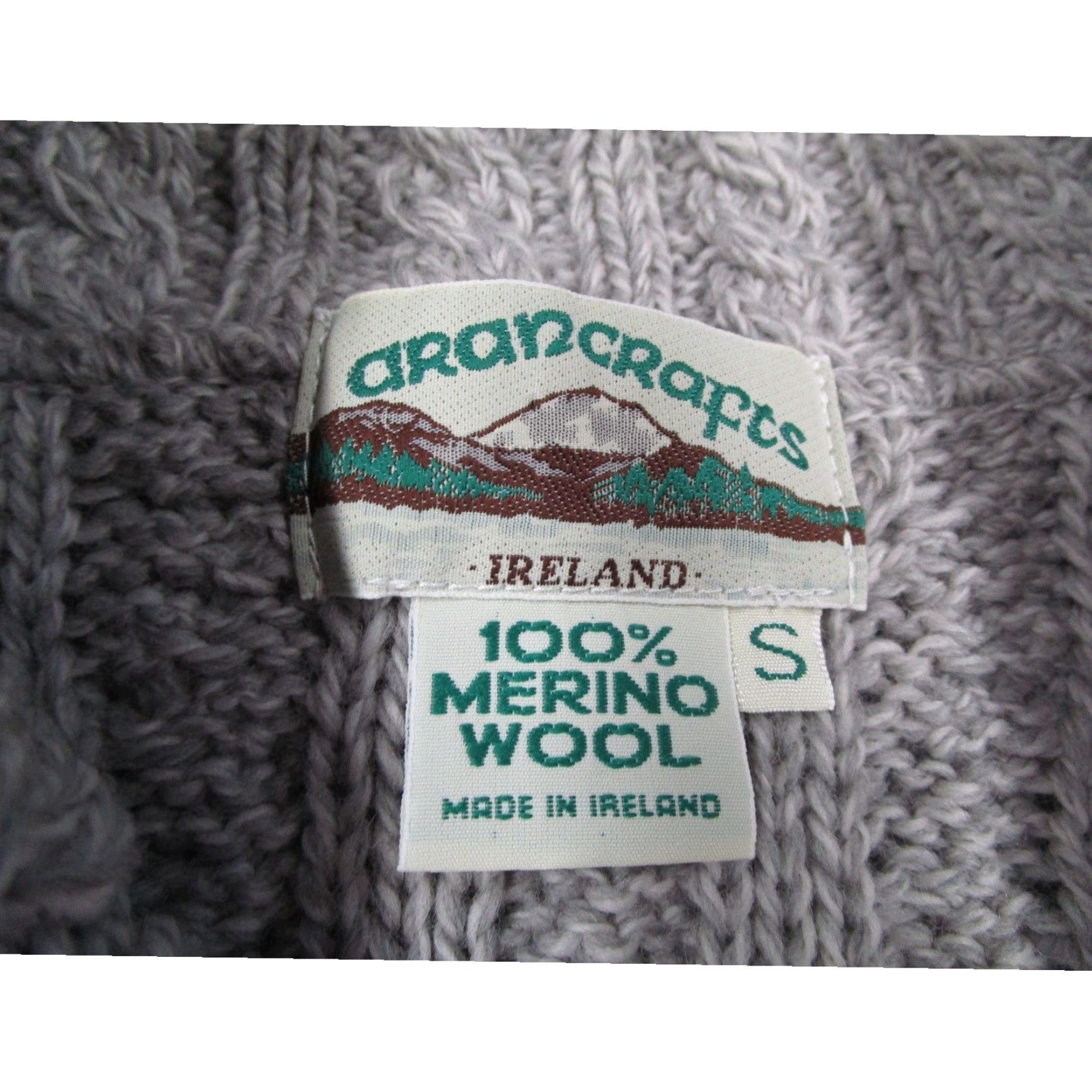 Vintage Aran Crafts Cardigan Sweater Gray Wool Cable-Knit Shawl Collar Ireland S Women Long Sleeve Buttoned Pockets All Seasons Vintage: No Size S / US 4 / IT 40 - 3 Thumbnail