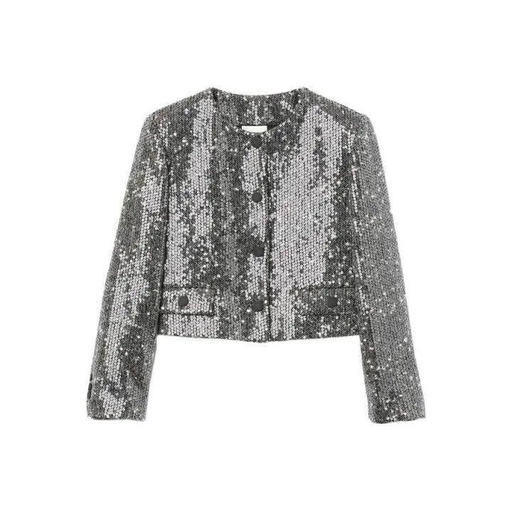 Sandro Sandro Elegant Sequined Gray Jacket for Women 0079 Size S / US 4 / IT 40 - 1 Thumbnail
