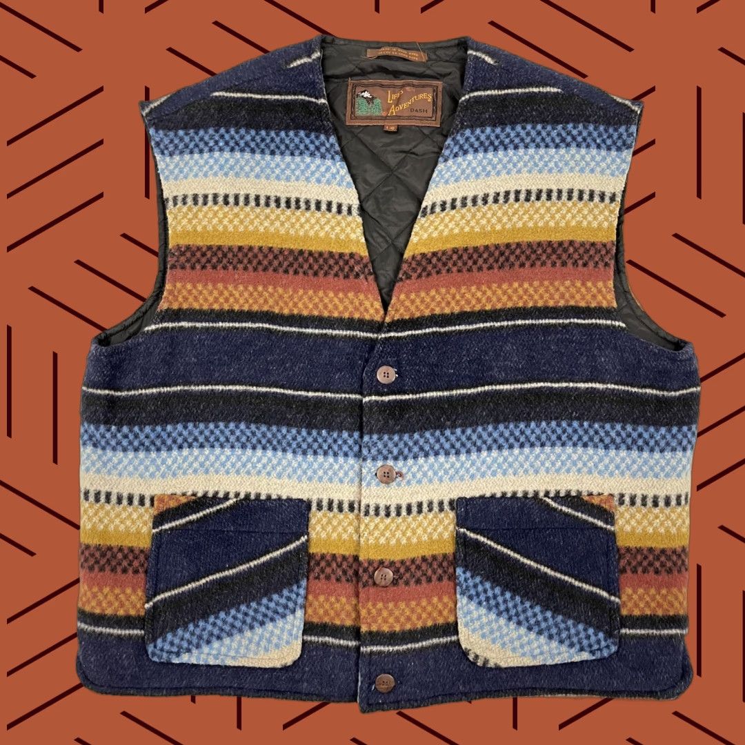 Etro VINTAGE Lifes Adventure Dash Vest Adult Large Wool Striped Southwestern Aztec Retro Jacket/Coat Size US L / EU 52-54 / 3 - 1 Thumbnail