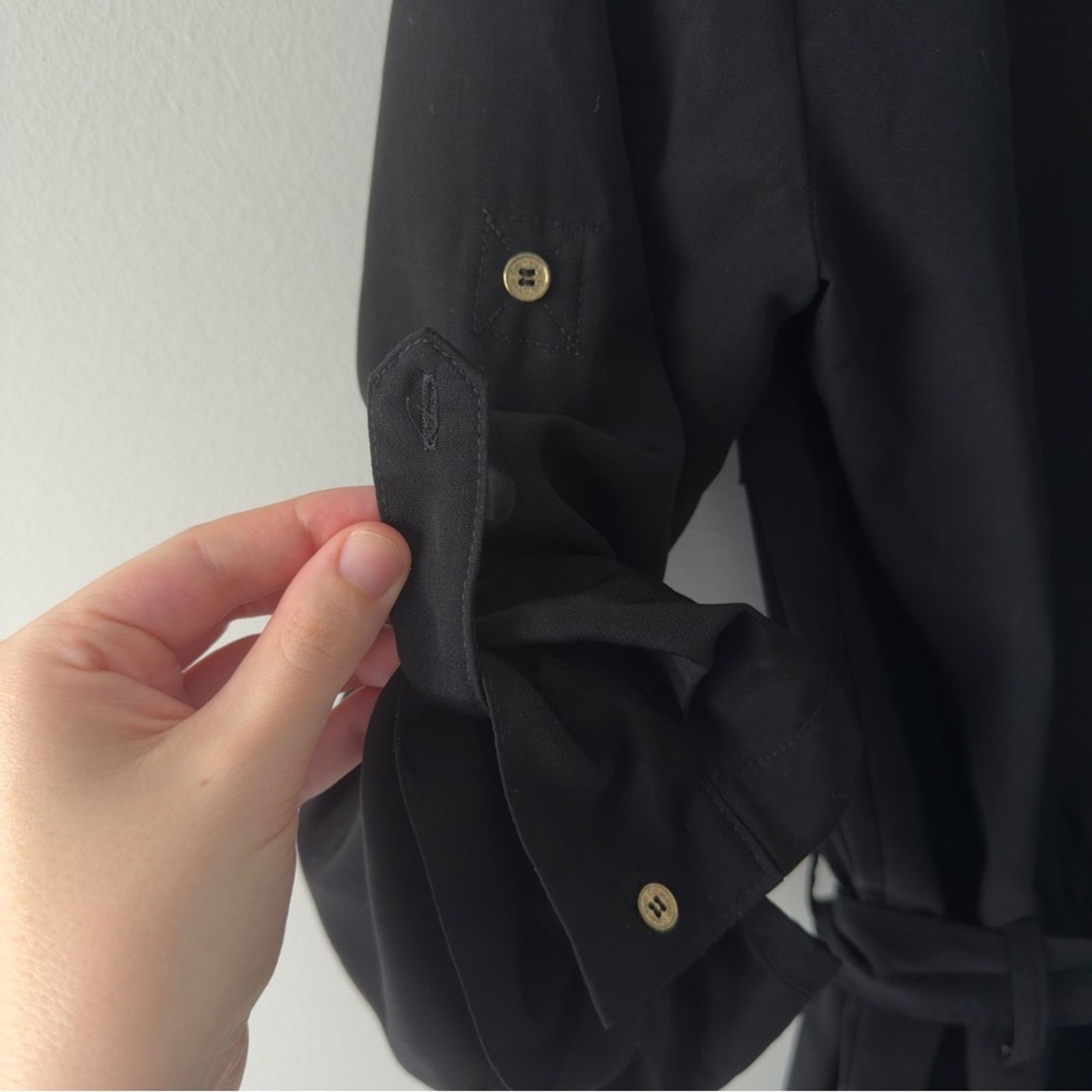 Calvin Klein Black Button-Up Front Jumpsuit Gold Accents EUC