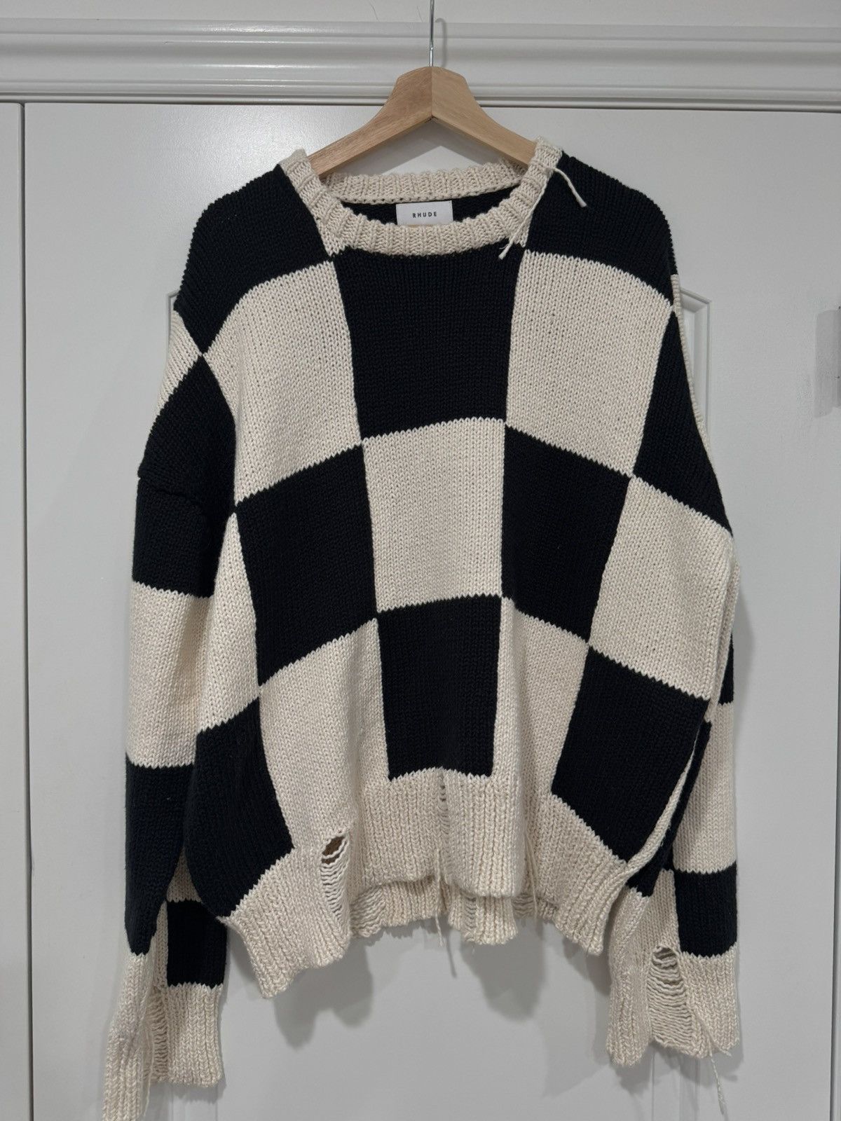 Rhude Rhude - Distressed Checked Cotton Sweater - Multi Size US L / EU 52-54 / 3 - 4 Thumbnail