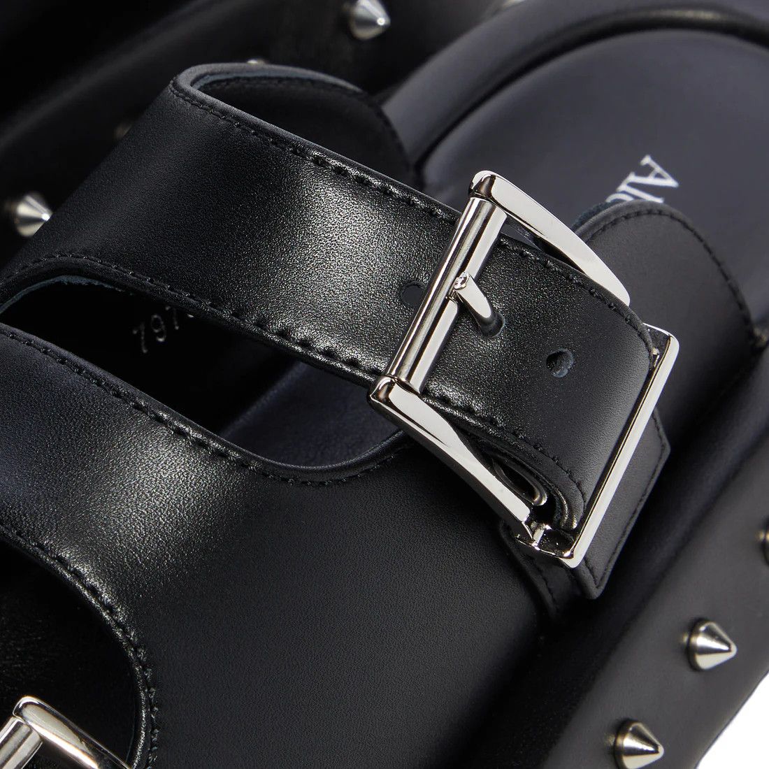 Alexander McQueen o1s22i1n0125 Leather Punk Slides in Black Size US 6 / IT 36 - 6 Thumbnail