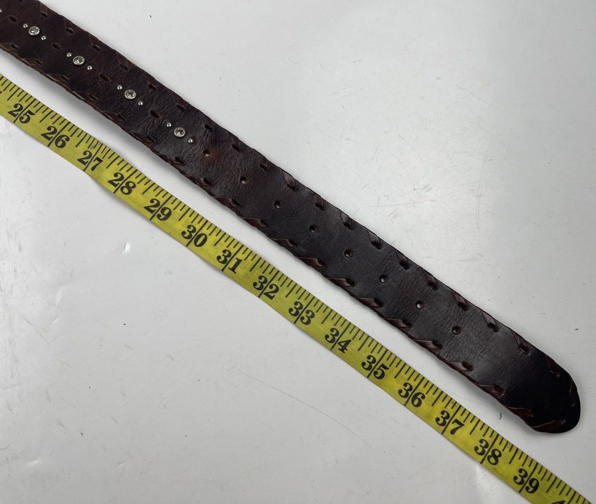 Japanese Brand big buckle studded leather belt tc33 Size 36 - 6 Thumbnail